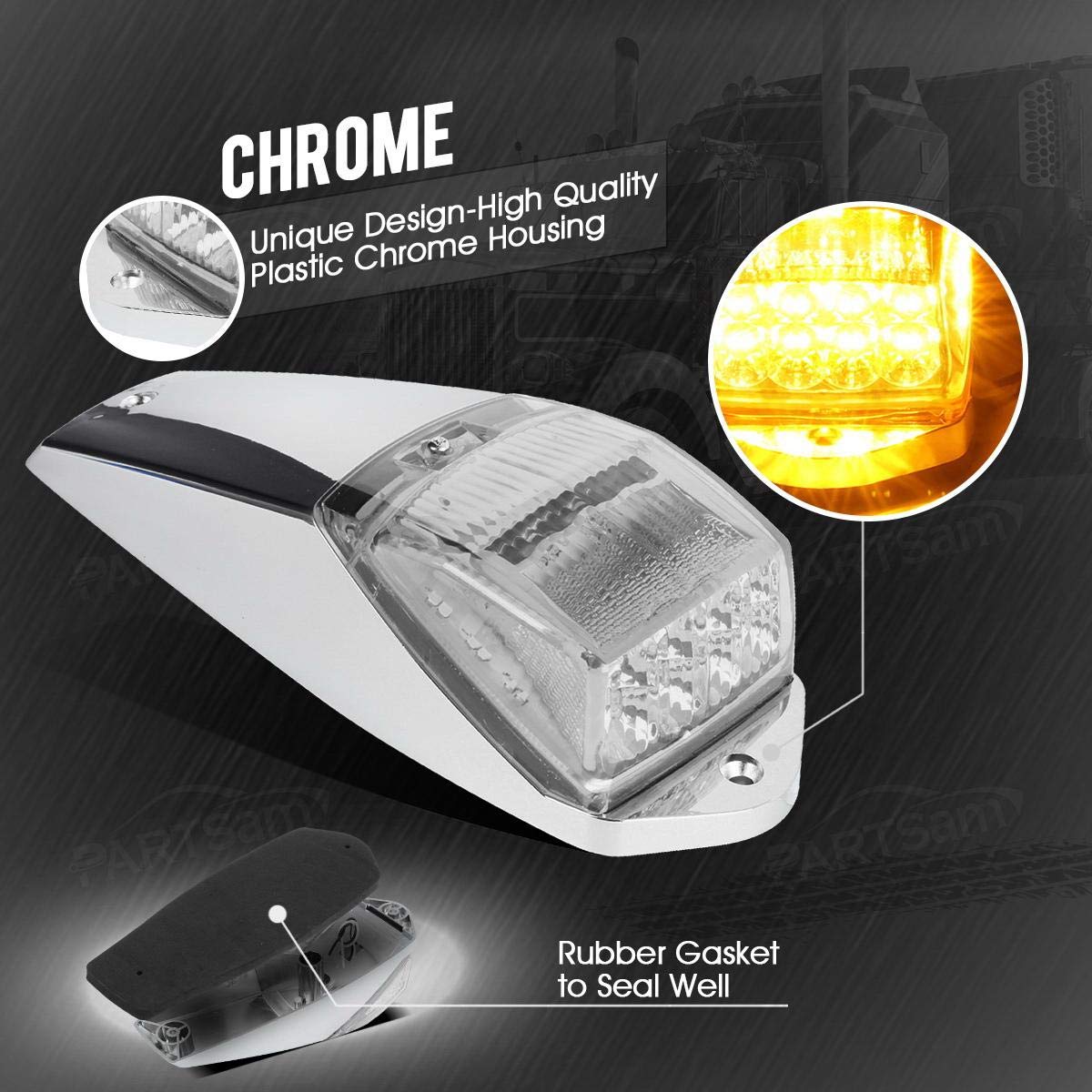 Partsam 5pcs Clear Lens 31LED Amber Cab Marker Lights, Chrome Base for Peterbilt, Kenworth, Freightliner, Mack, International Trucks