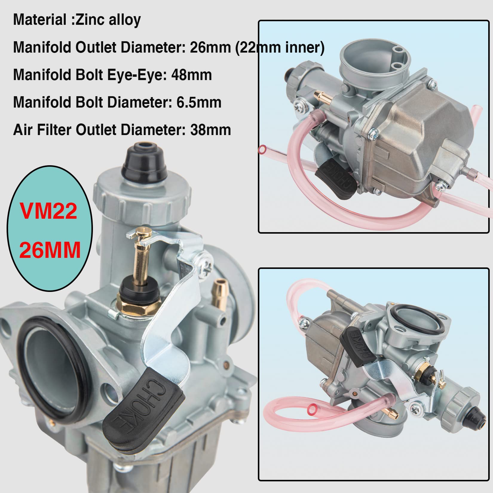 Vm22 26M Carburetor With Air Filter Intake Compatible With Pipe Pit Dirt Bike Motorcycle 110Cc 125Cc 140Cc Lifan Yx Zongshen Pit Dirt Bike Crf70 Xr50 Klx Bbr Apollo Thumpstar Braaap Atomic Dhz Ssr