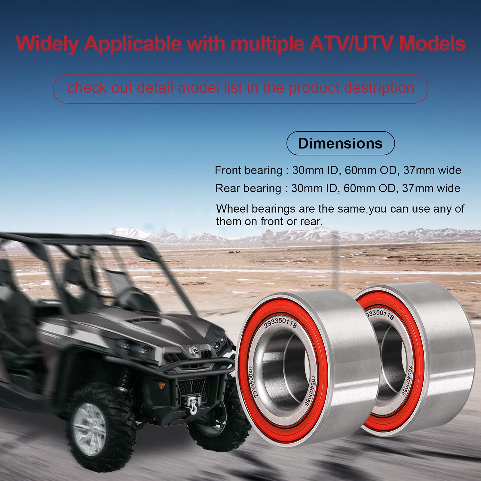 (4 Pack) Wheel Bearings Kit Compatible with Can-Am Defender/Commander/Maverick/Outlander/Renegade Replaces # 293350040, 70540008