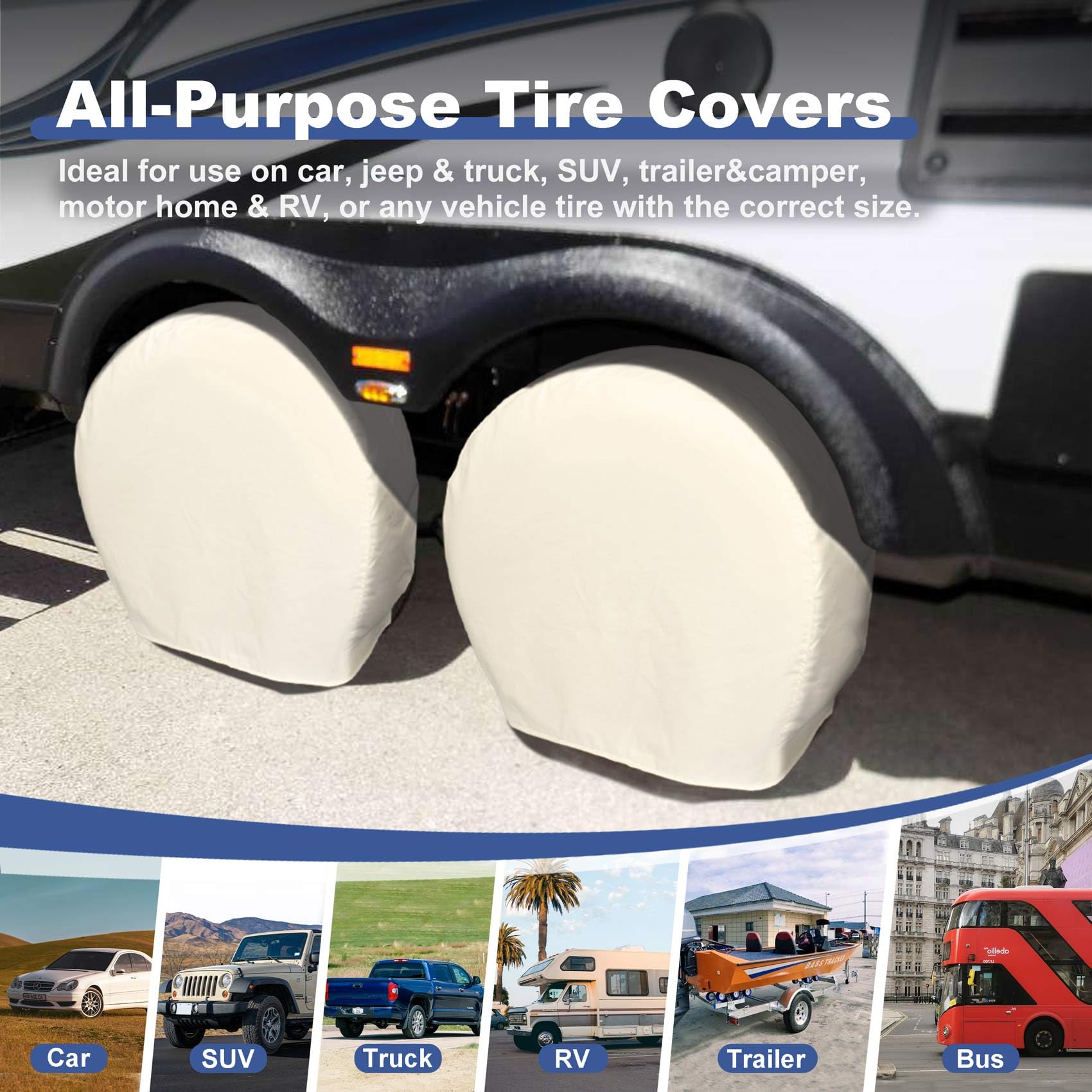 Explore Land Tire Covers 4 Pack - Tough Wheel Protector For Truck, Suv, Trailer, Camper, Rv Universal Fits Tire Diameters 32-34.