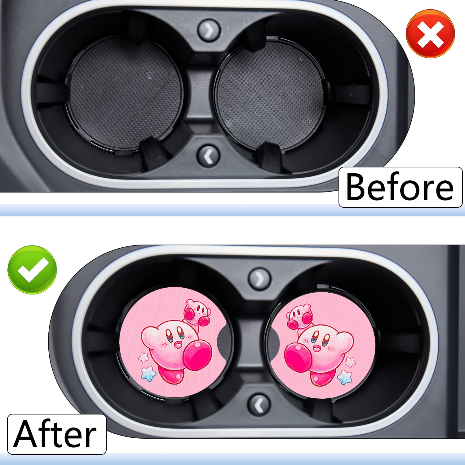 Car Cupholder Coaster Absorbent 2 Pack Cute Kawaii Cartoon Design Rubber New Automotive Cup Holder Decal Decor Accessories For W