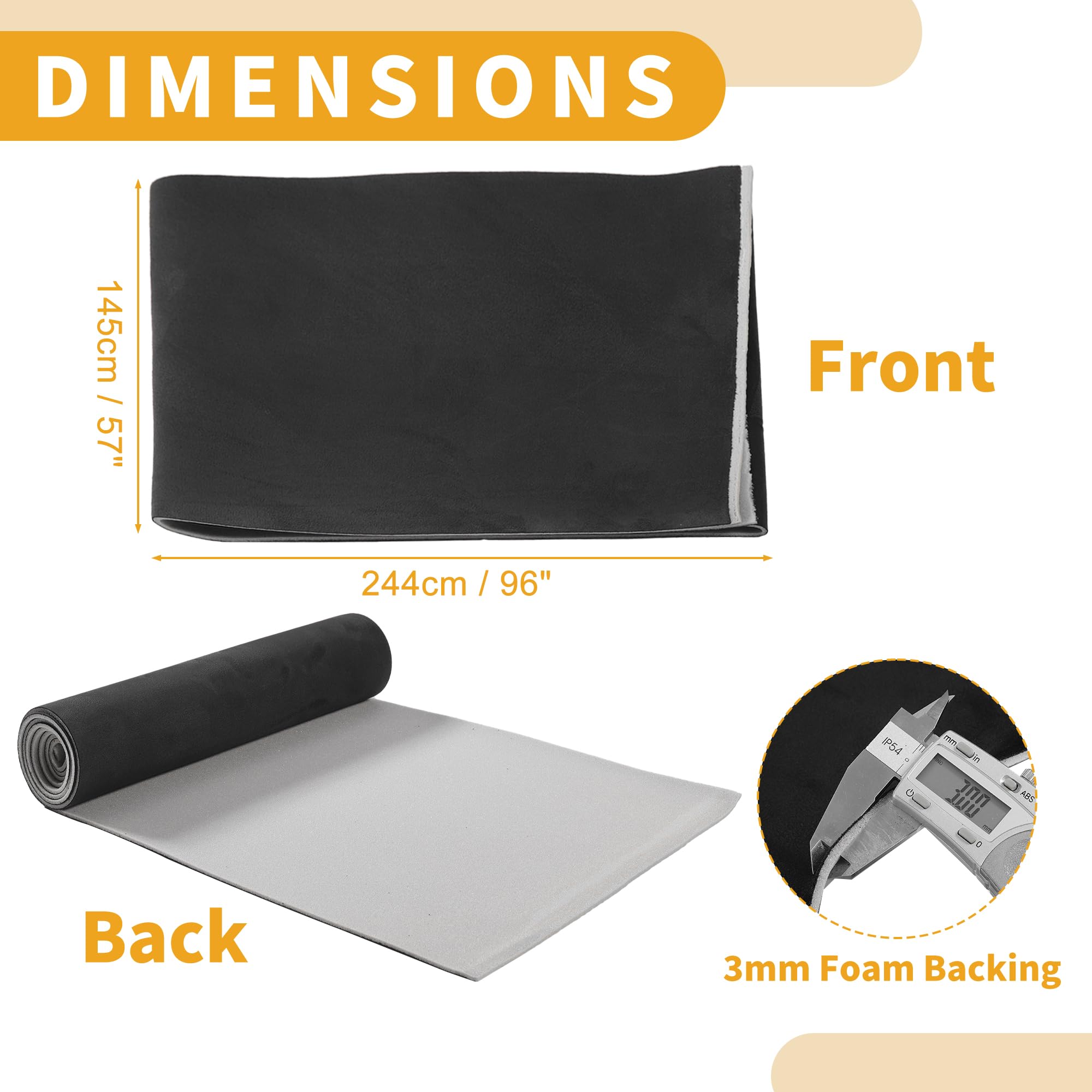 Partuto Headliner Fabric 96'' L x 57'' W Interior Trim DIY Roof Repair Replacement Suede Fabric Black 1 Pcs