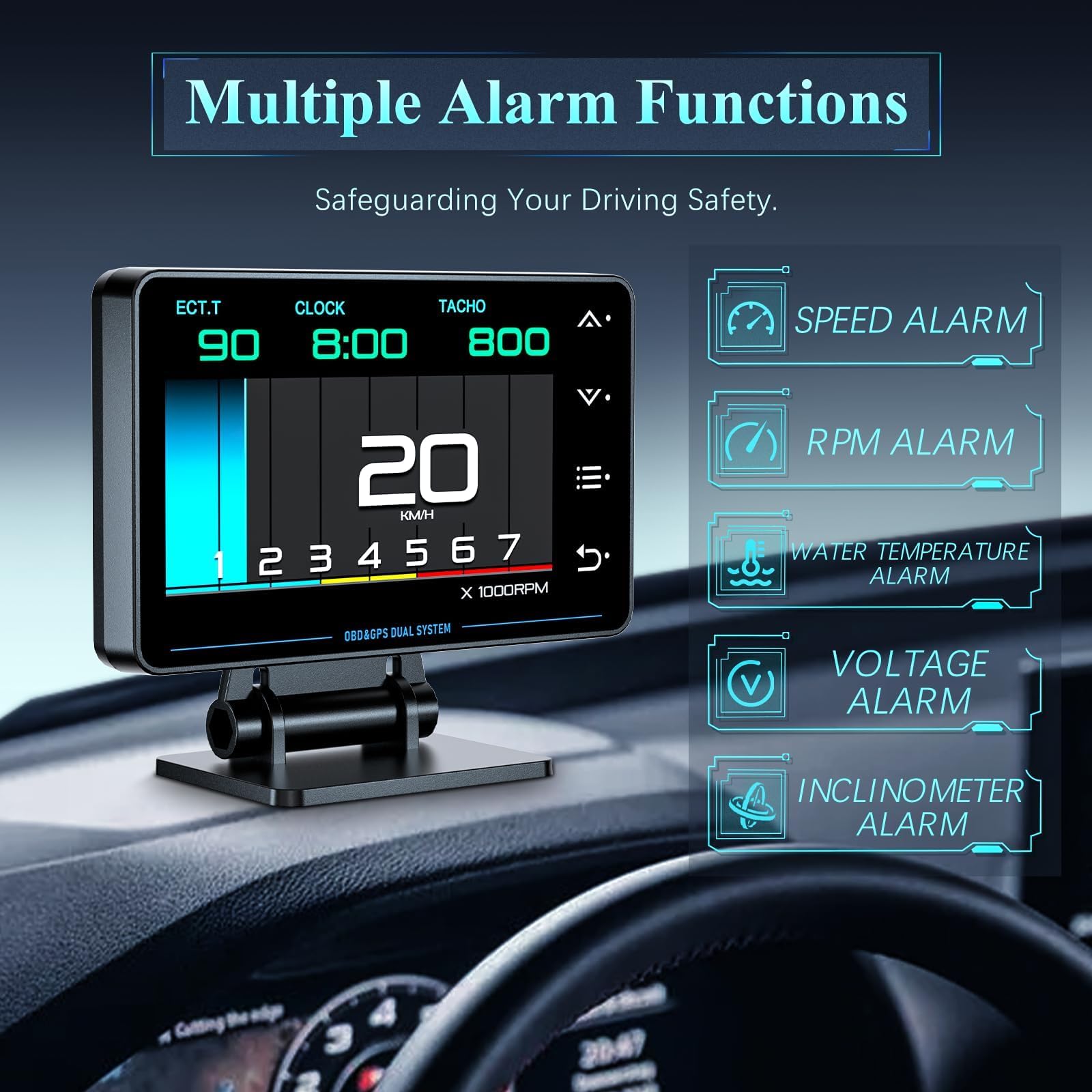 Liiiyuan Obd2 Gauge Display, XS New 1,Heads Up Display with Vehicle Inclinometer, Multi-Function Digital Instrument Cluster with