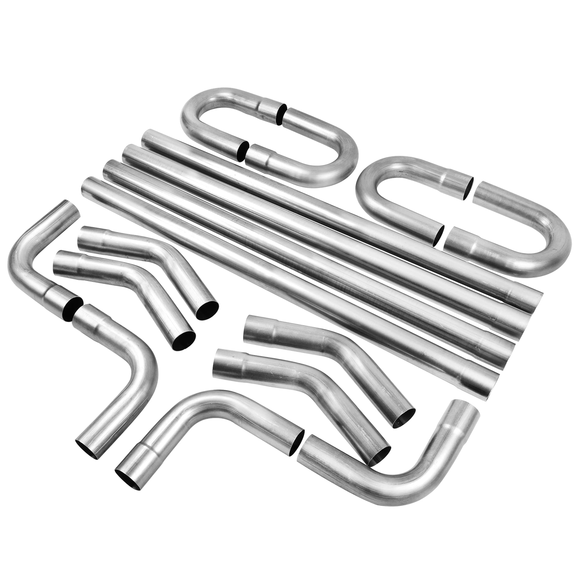 YOLANDO 3'' Custom Exhaust Kit - Universal Mild Steel, 16 Gauge, Silver, Includes 16PCS (2 Packs)