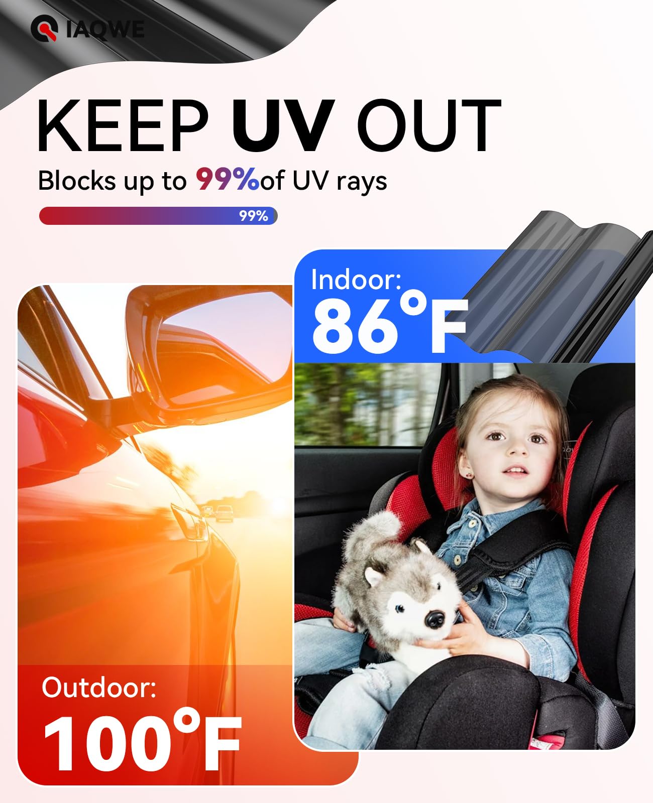 IAQWE Ceramic Car Window Tint with 20% Percent VLT 24'' in x 100'Ft Privacy Window Tint for Car Blocks UV IR Rays, Heat & Glare