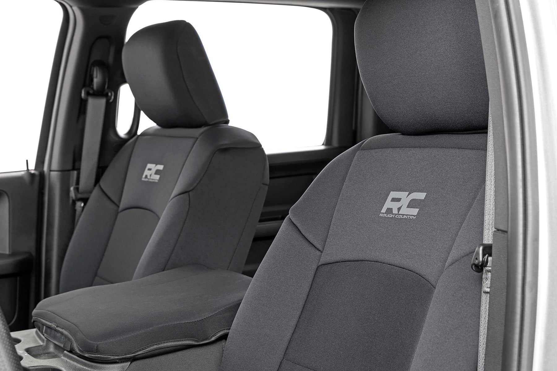 Rough Country Neoprene Seat Covers for Dodge Ram (2019-2024) - UV & Water Resistant, Foam Padded, Black, Full Set