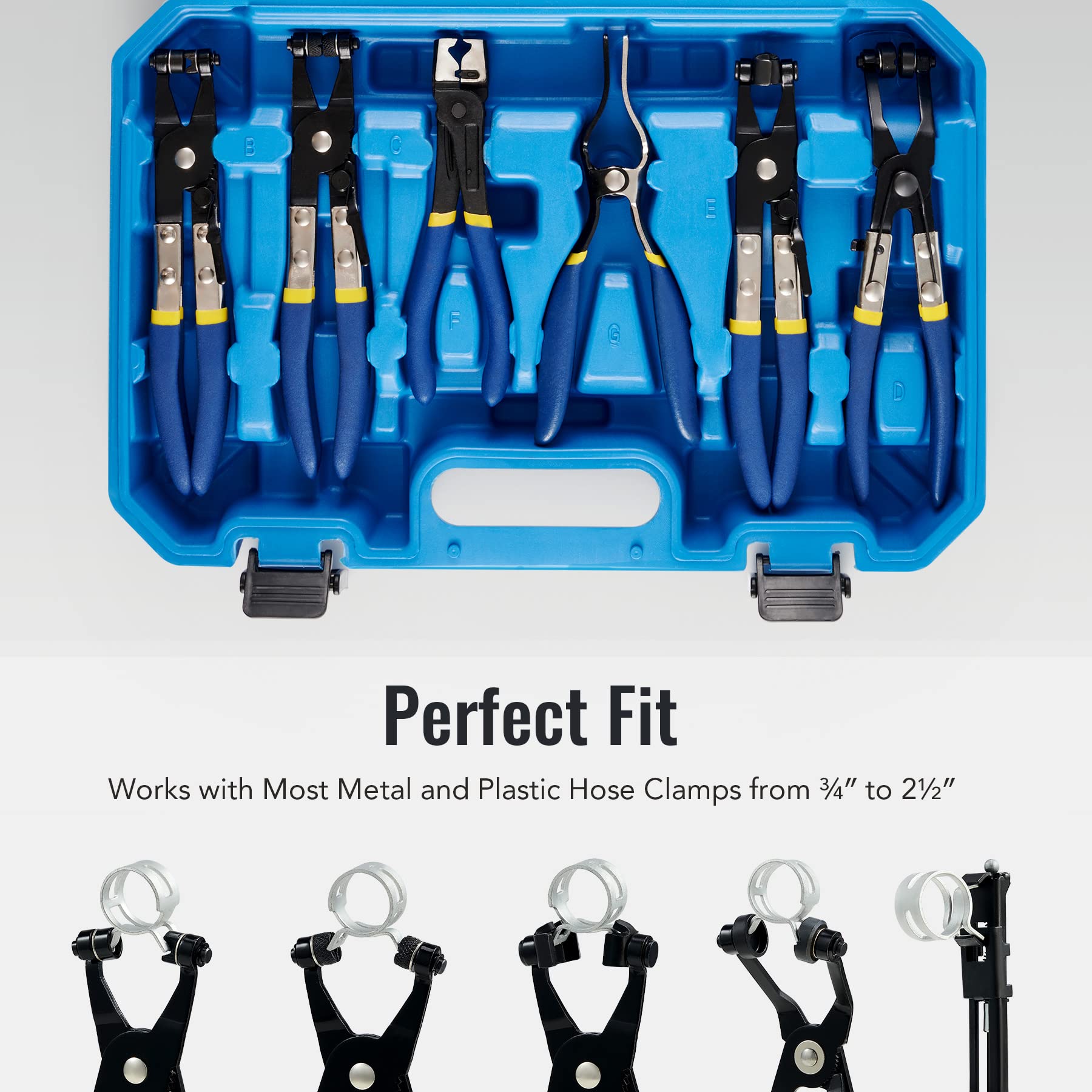 Orion Motor Tech 9pcs Hose Clamp Pliers Kit, Alloy Steel, Long Reach, Blue, Model FBA-GSQ0009