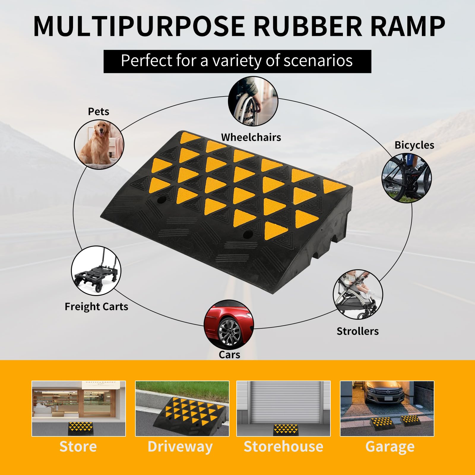 BESEA Rubber Curb Ramp - 6" High, 23.6" Length, Heavy Duty, 60000lbs Capacity, Yellow, for Driveway and Truck Loading