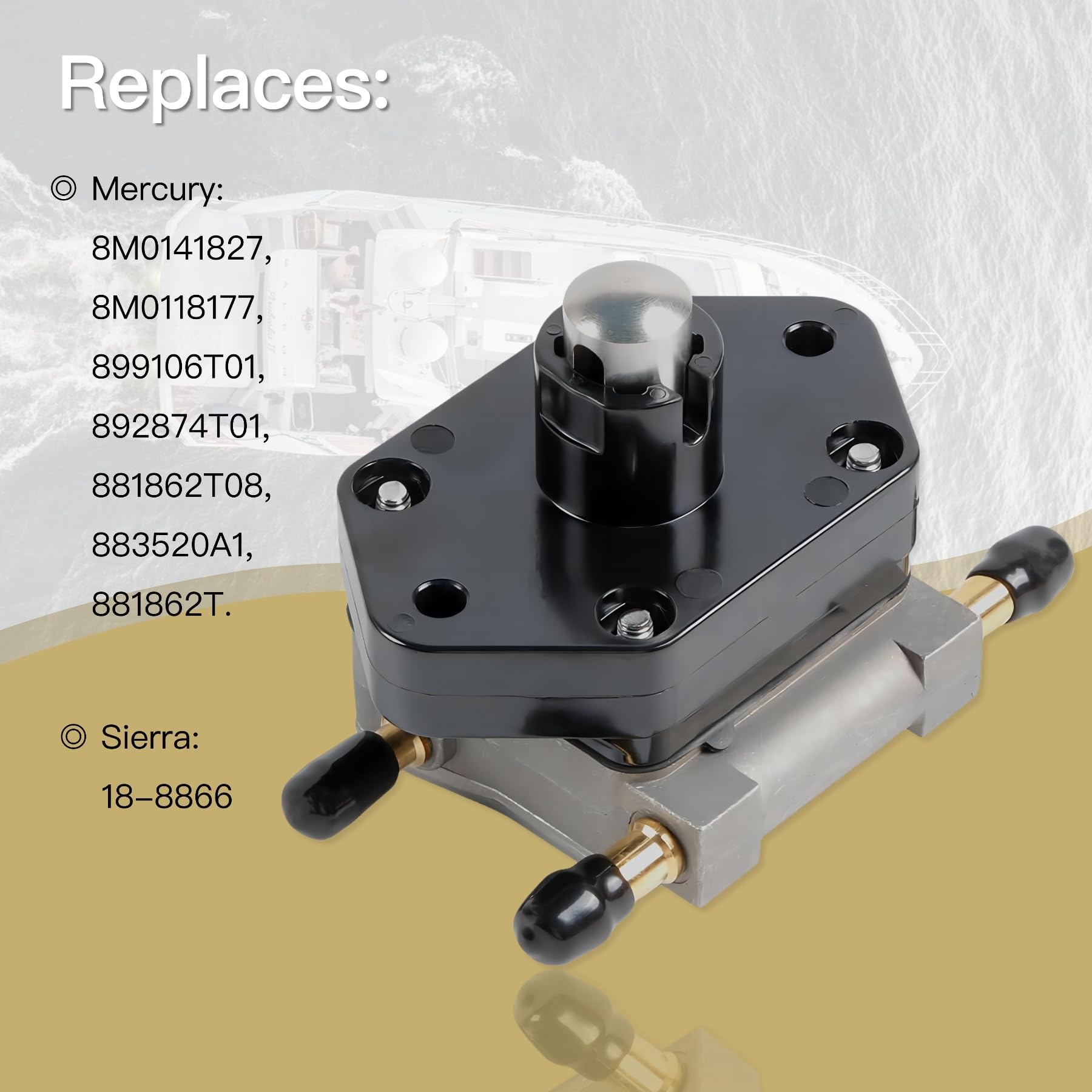 Jlm Marine 8M0118177 Fuel Pump For Mercury Mariner Efi 25 30 40 50 60 Hp Outboard Models 8M0141827 899106T01 18-8866