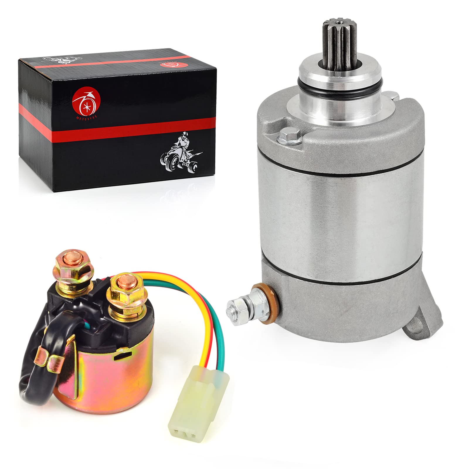 Starter Motor 10T & Solenoid Relay Compatible with Honda TRX450ER 450ER 2006-2014 TRX450 ER 31200-HP1-601 35850-HP1-601