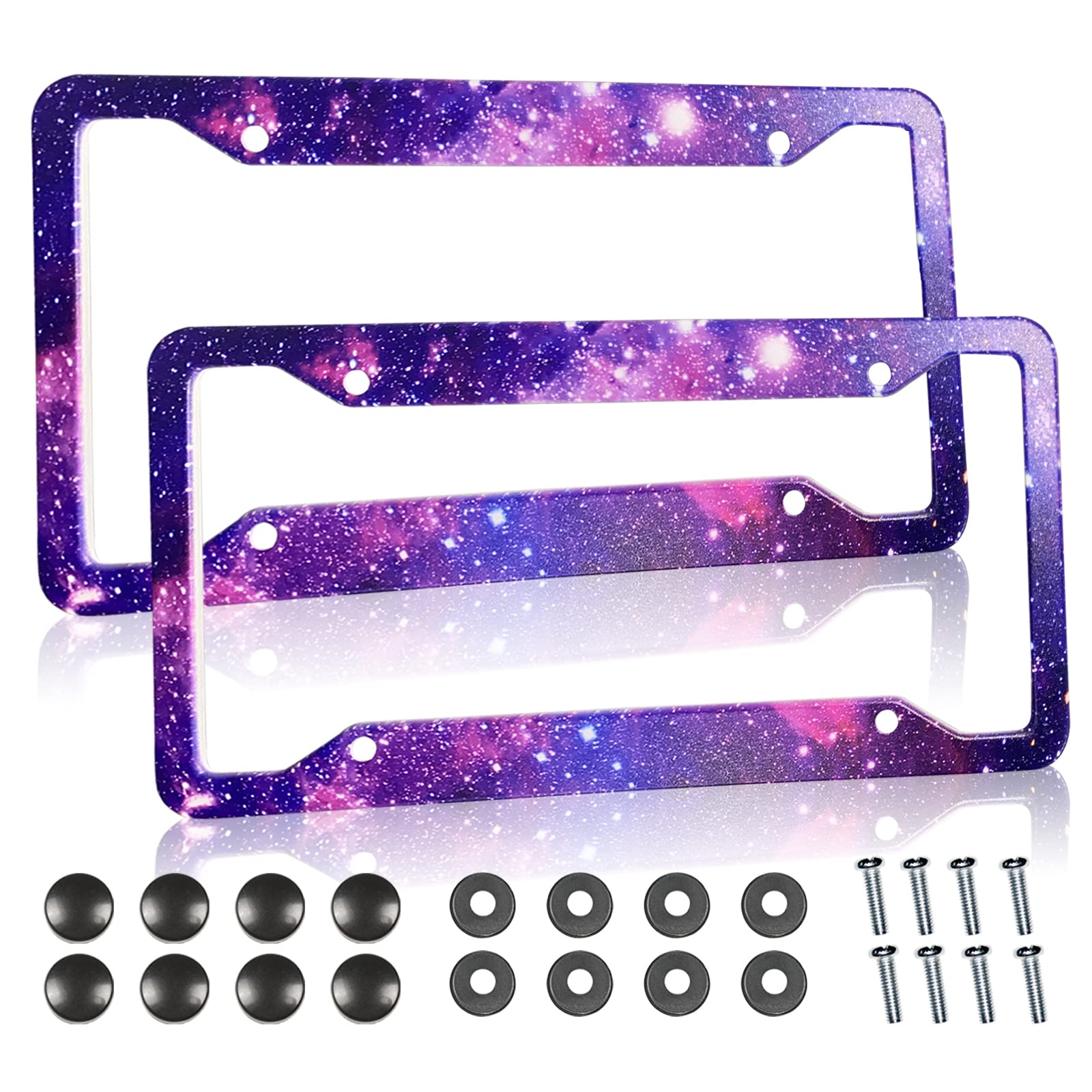 Purple License Plate Frames Galaxy License Plates Covers Aluminum Metal Starry Sky Night Car Tag Holders 4 Holes For Us Canadian