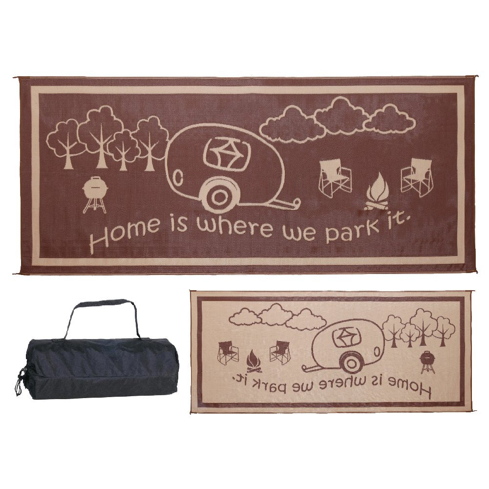 Stylish Camping 8-Feet X 18-Feet Outdoor Rv Home Patio Reversible Mat - Brown/Beige