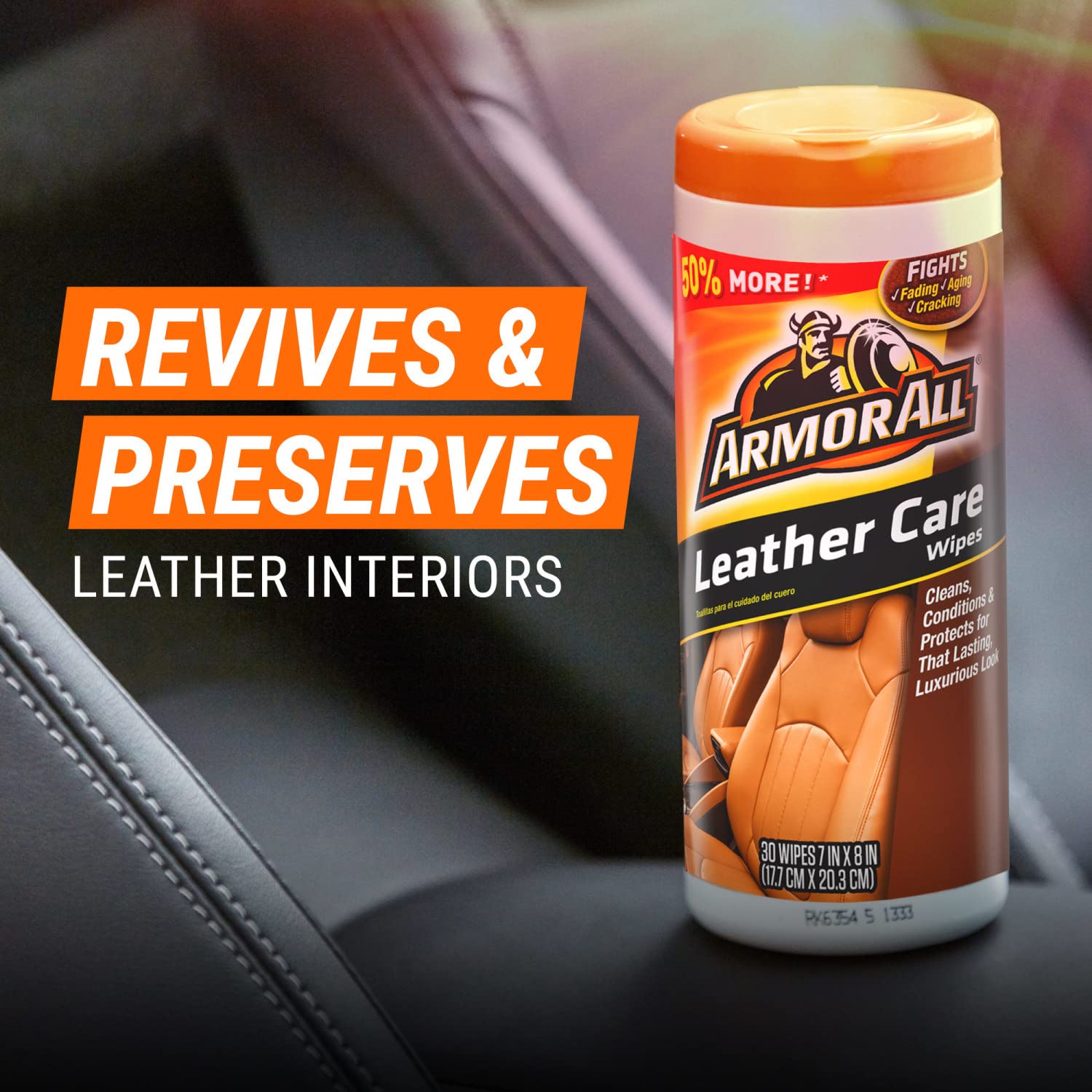Armor All Car Interior Cleaner Leather Wipes - Cleaning For Cars & Truck & Motorcycle, Beeswax, 20 Count (Pack Of 6), 18933-6Pk