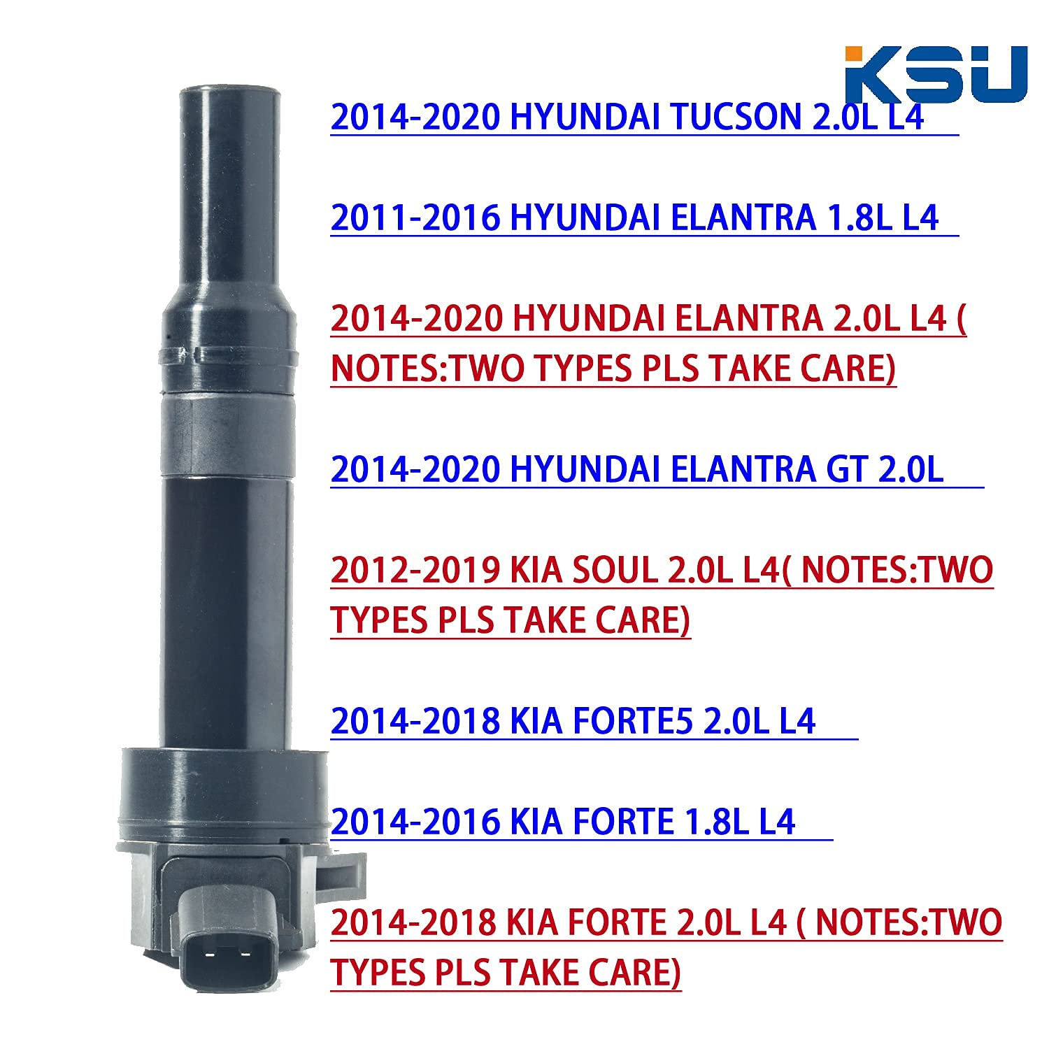 KSU Ignition Coil Pack for Kia Soul Forte Hyundai Tucson Elantra 2011-2016 (1.8L/2.0L) - Replacement UF651 4 Pack
