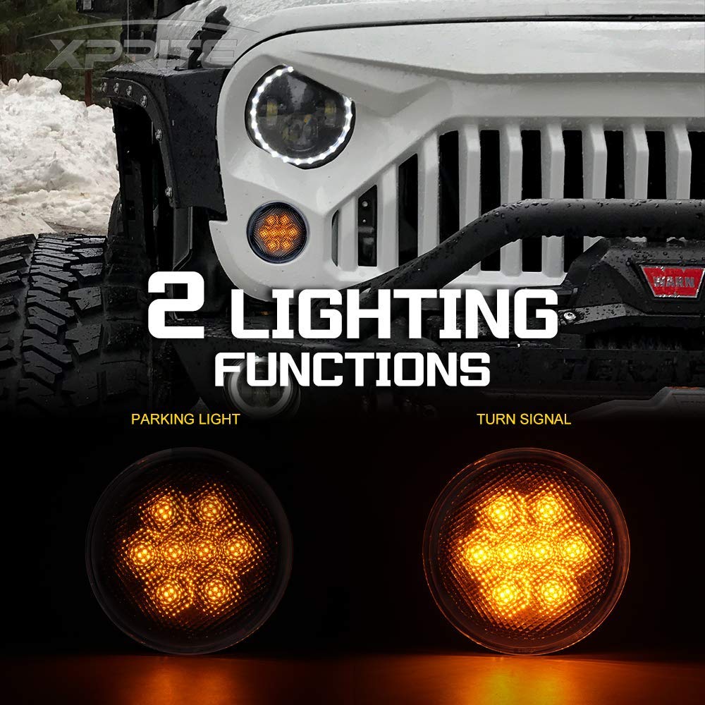 Xprite Amber Clear Lens Led Turn Signal Lights Plug & Play Assembly With Parking Funtion Compatible With 2007-2018 Jeep Wrangler