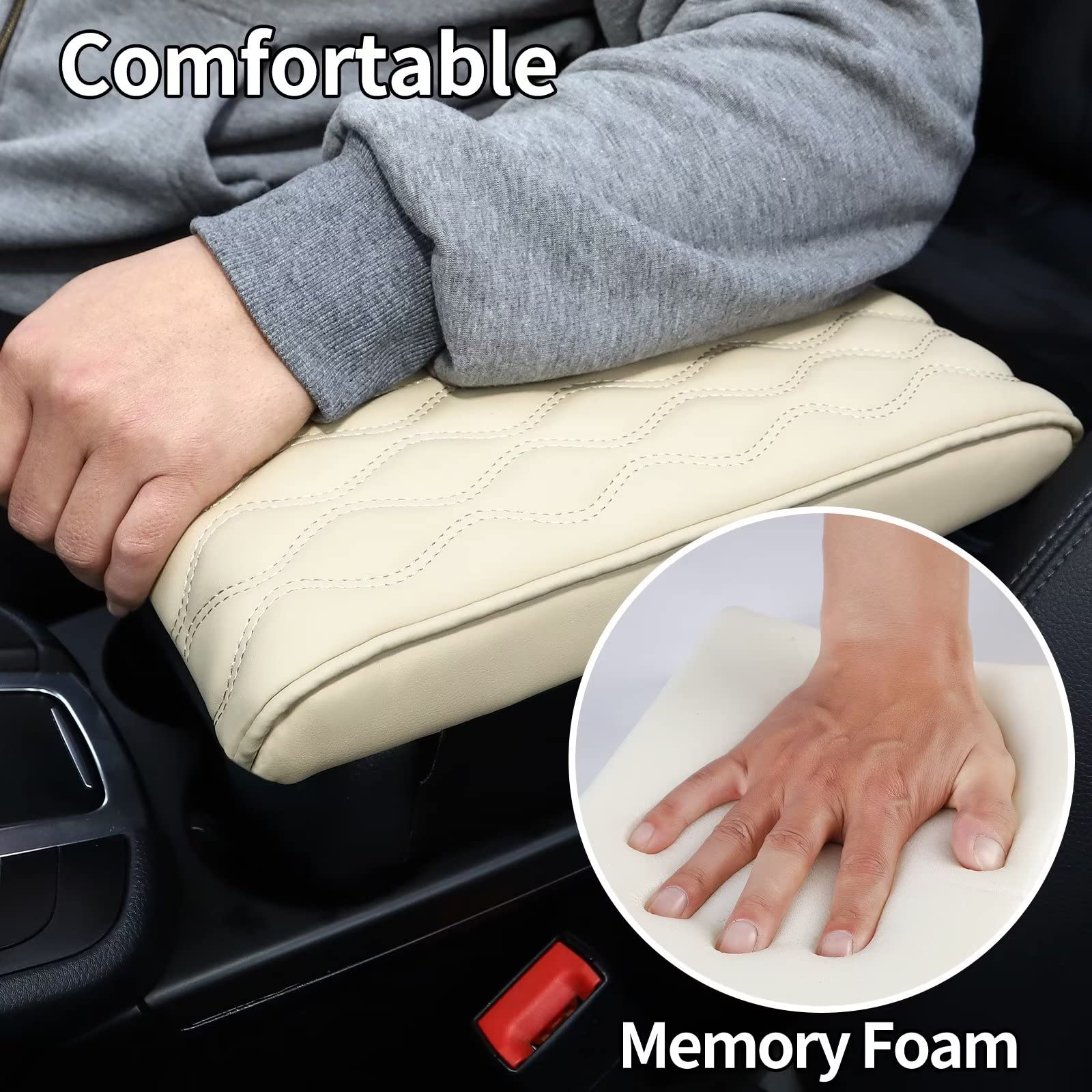 Qzhiren Car Center Console Cover-Armrest Box Mat,Memory Foam Leather Arm Rest Covering Car, Arm Rest Cushion For Suv/Truck/Vehicle(Beige)