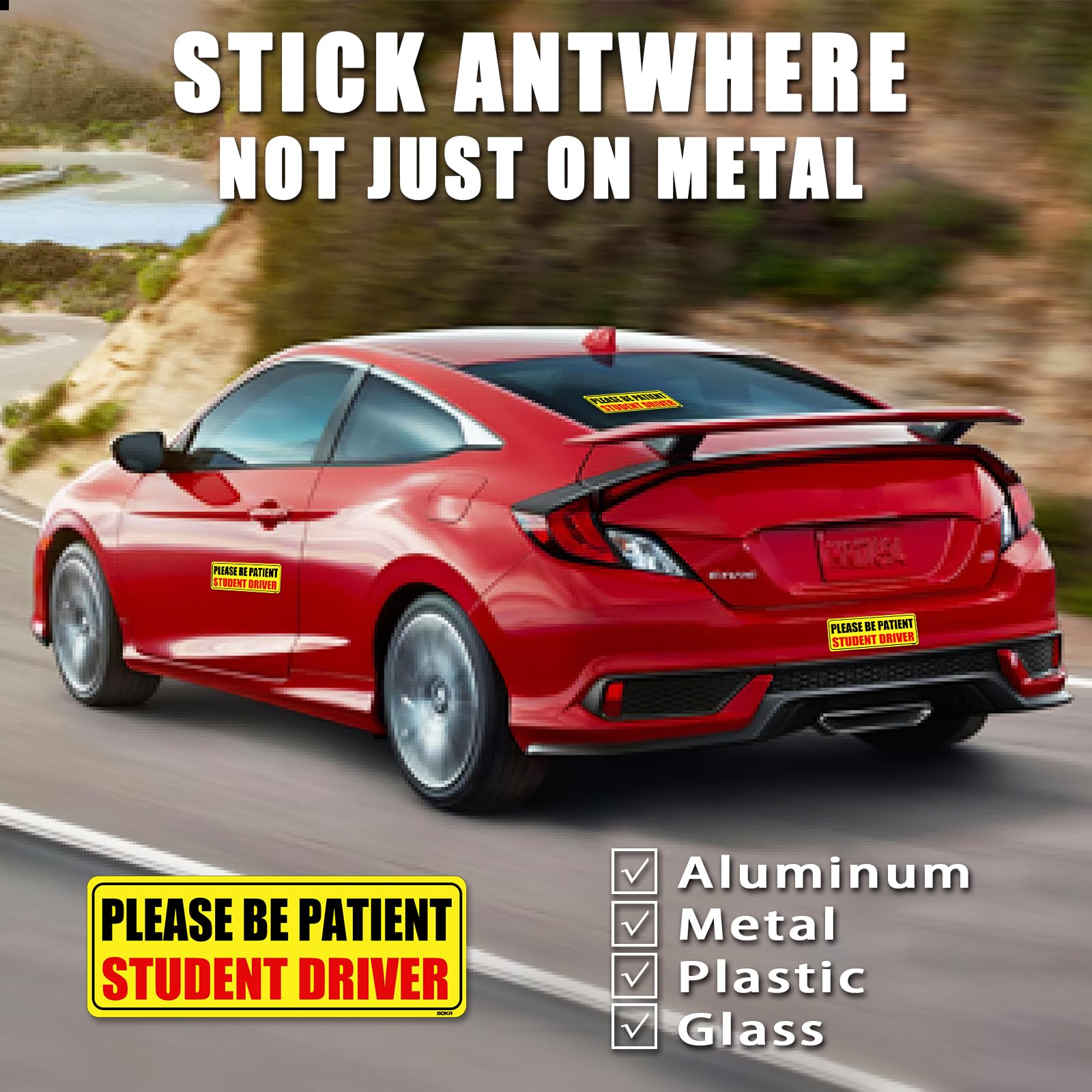 BOKA Student Driver Magnet for Car, 9''x3.5'' Upgraded Please Be Patient New Driver Safety Signs, Teen Rookie Novice Driver Vehi
