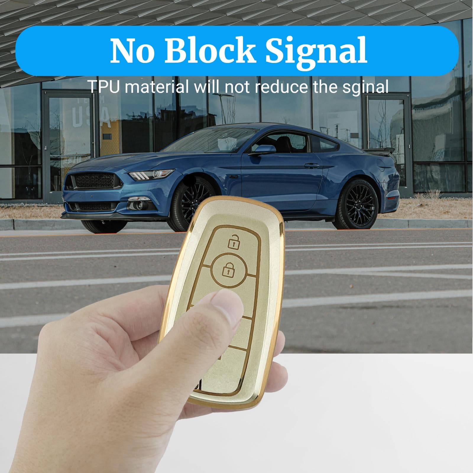 Joouheax Gold TPU Key Fob Cover for Ford Explorer, Expedition, Fusion, Escape, Edge, Bronco, F150, Maverick, Mustang 2018-2025