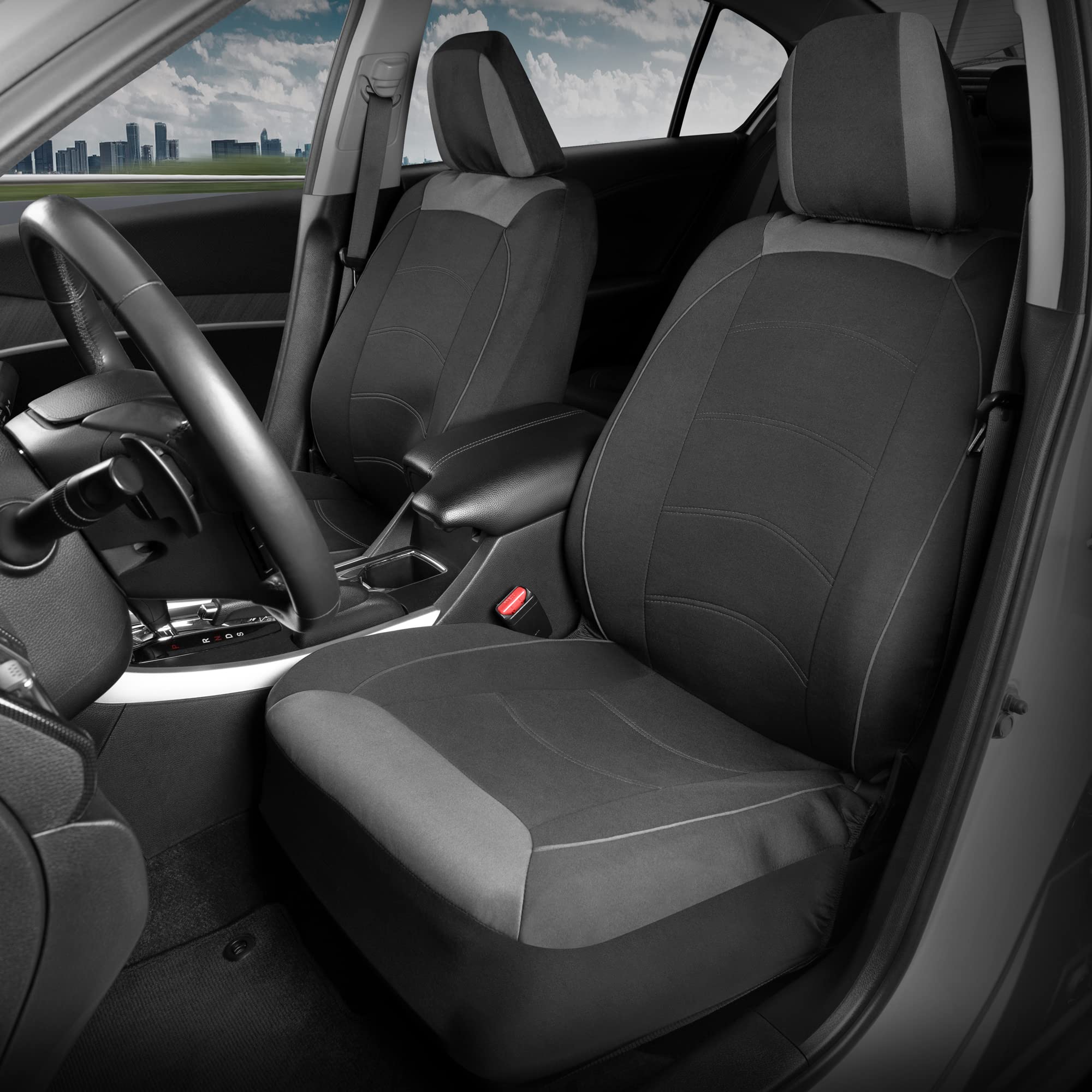 Motor Trend Black Cloth Car Seat Covers for Front Seats - Premium Automotive Bucket Seat Covers, Made for Vehicles with Removabl