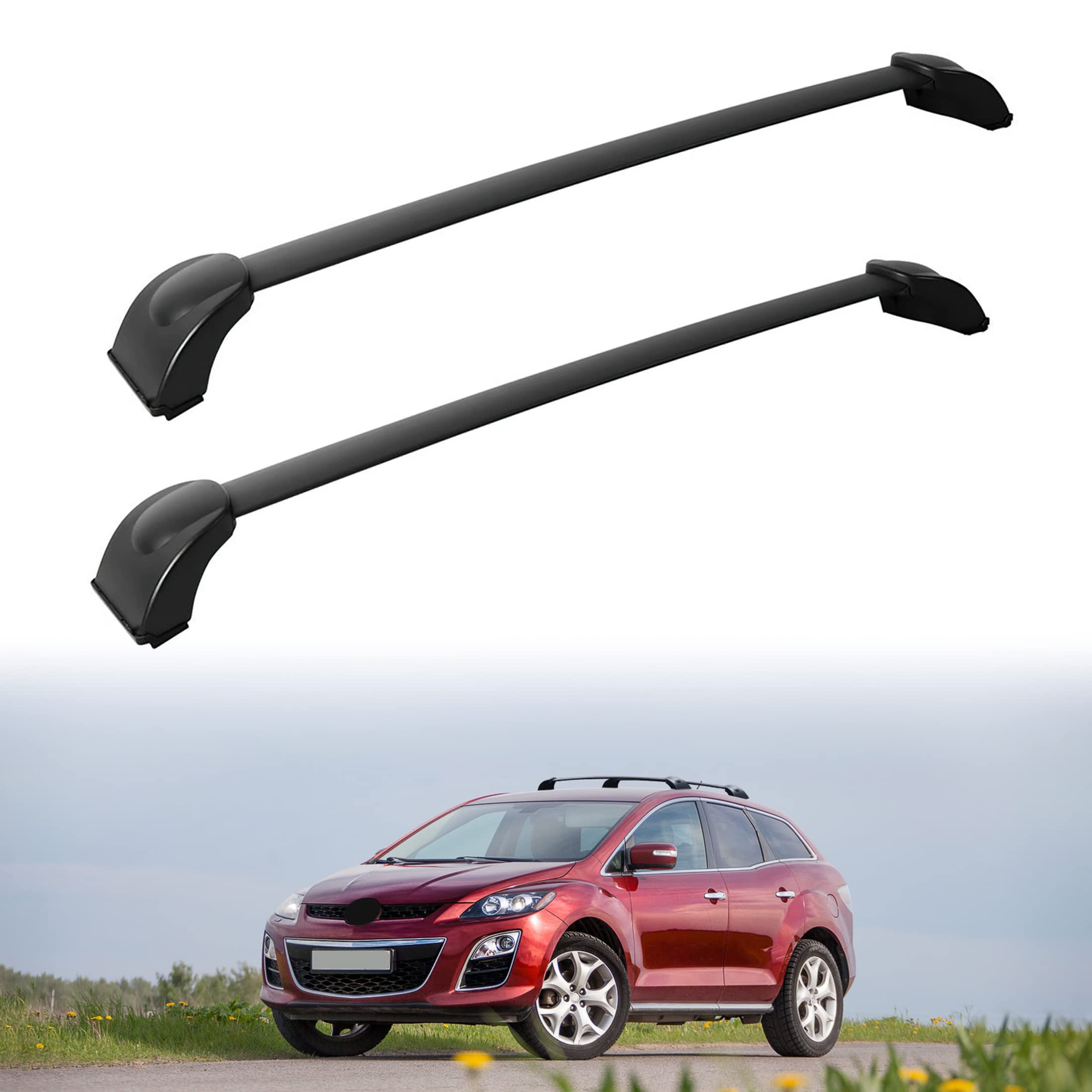 Auxmart Roof Rack Cross Bars Fit For Mazda Cx-7 2007 2008 2009 2010 2011 2012, Black Rooftop Luggage Rack Rail Replacement, Alum -Like New