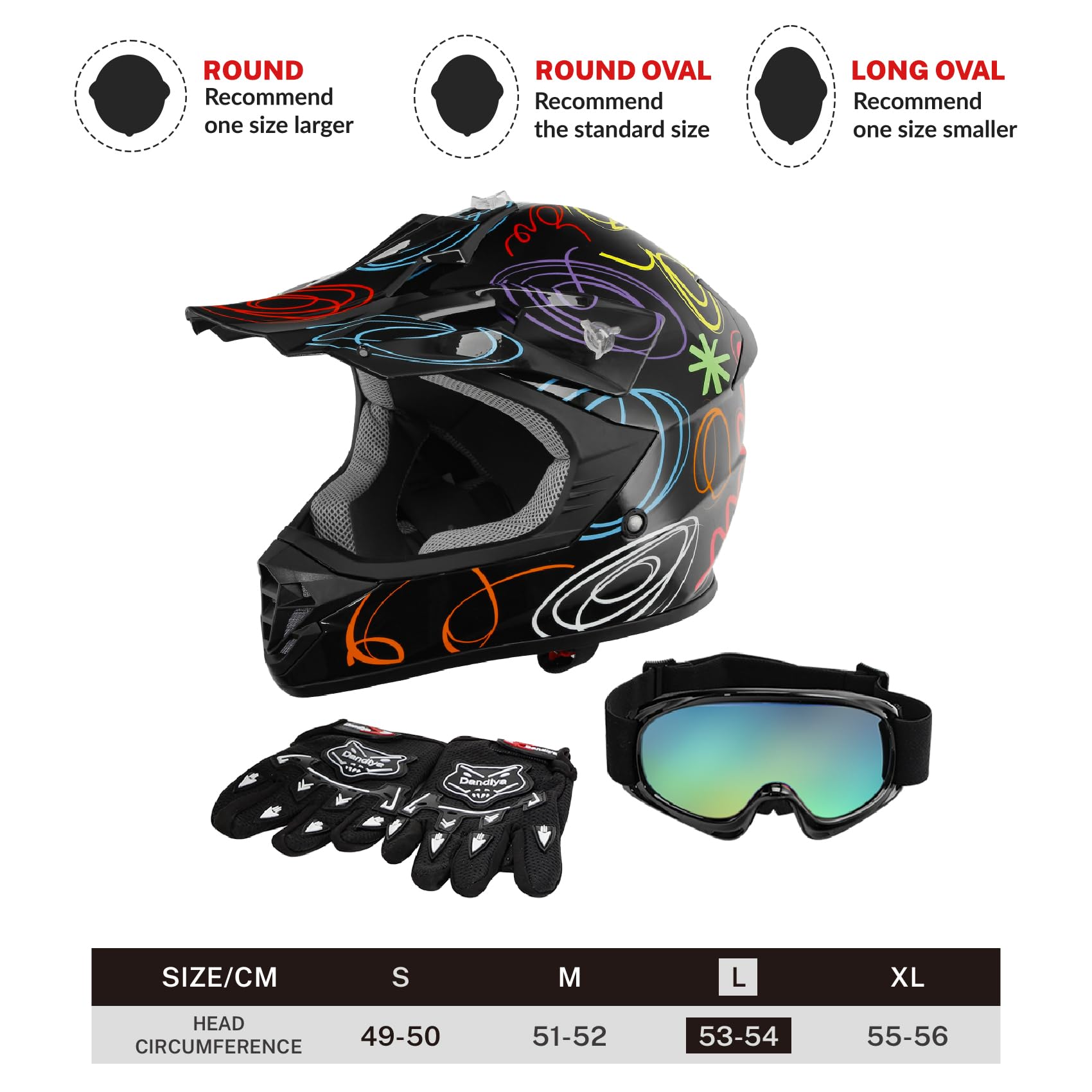 Tct-Motorparts Dot Youth Kids Motocross Atv Helmets Offroad Street Dirt Bike Go-Kart Bmx Mx Full Face Helmet Black W/Graffiti La