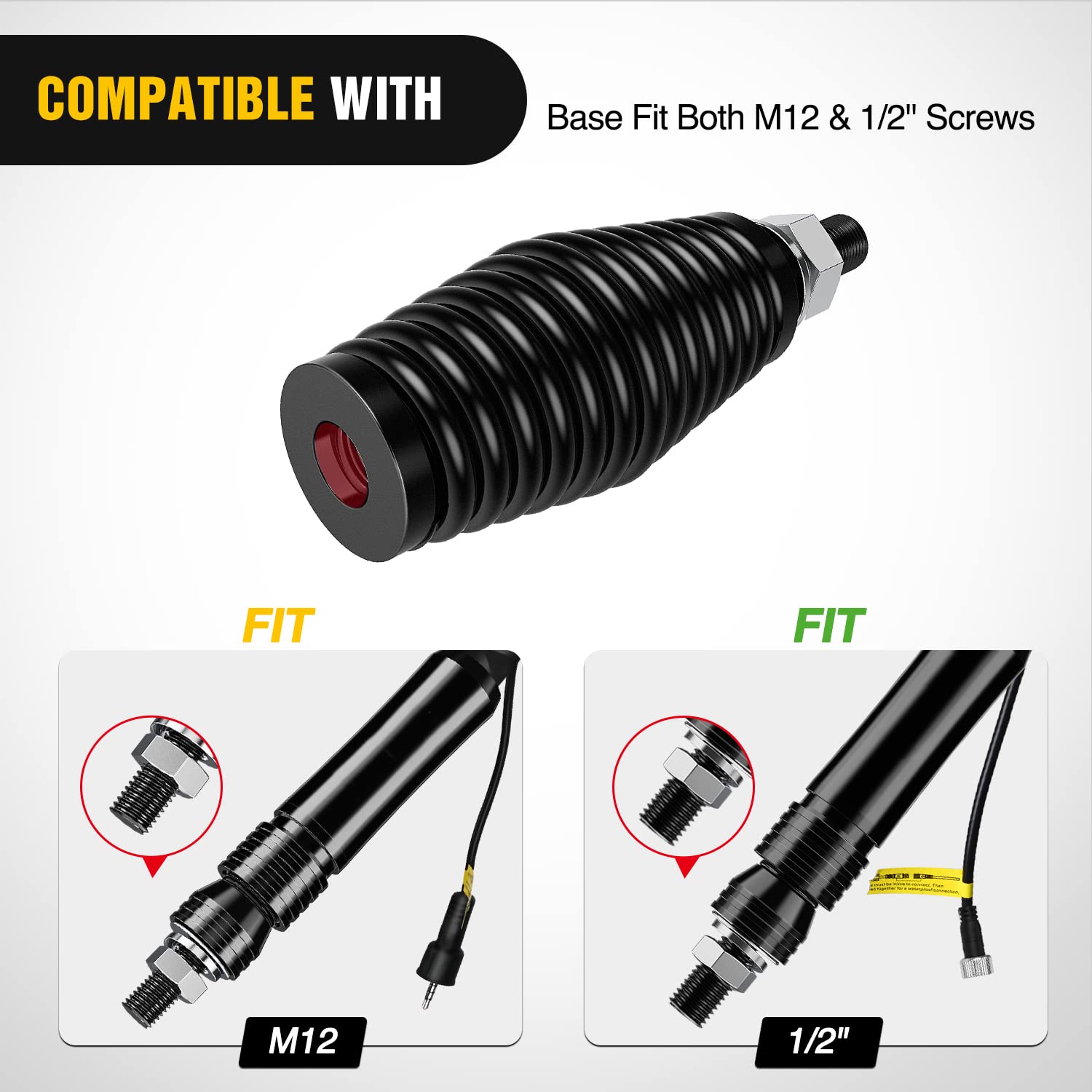 Nilight Heavy Duty Barrel Spring Mounting Base, 2 Pack, Carbon & Stainless Steel, Black, Model Whip-131 for ATV UTV RZR SXS Truck Jeep Off Road