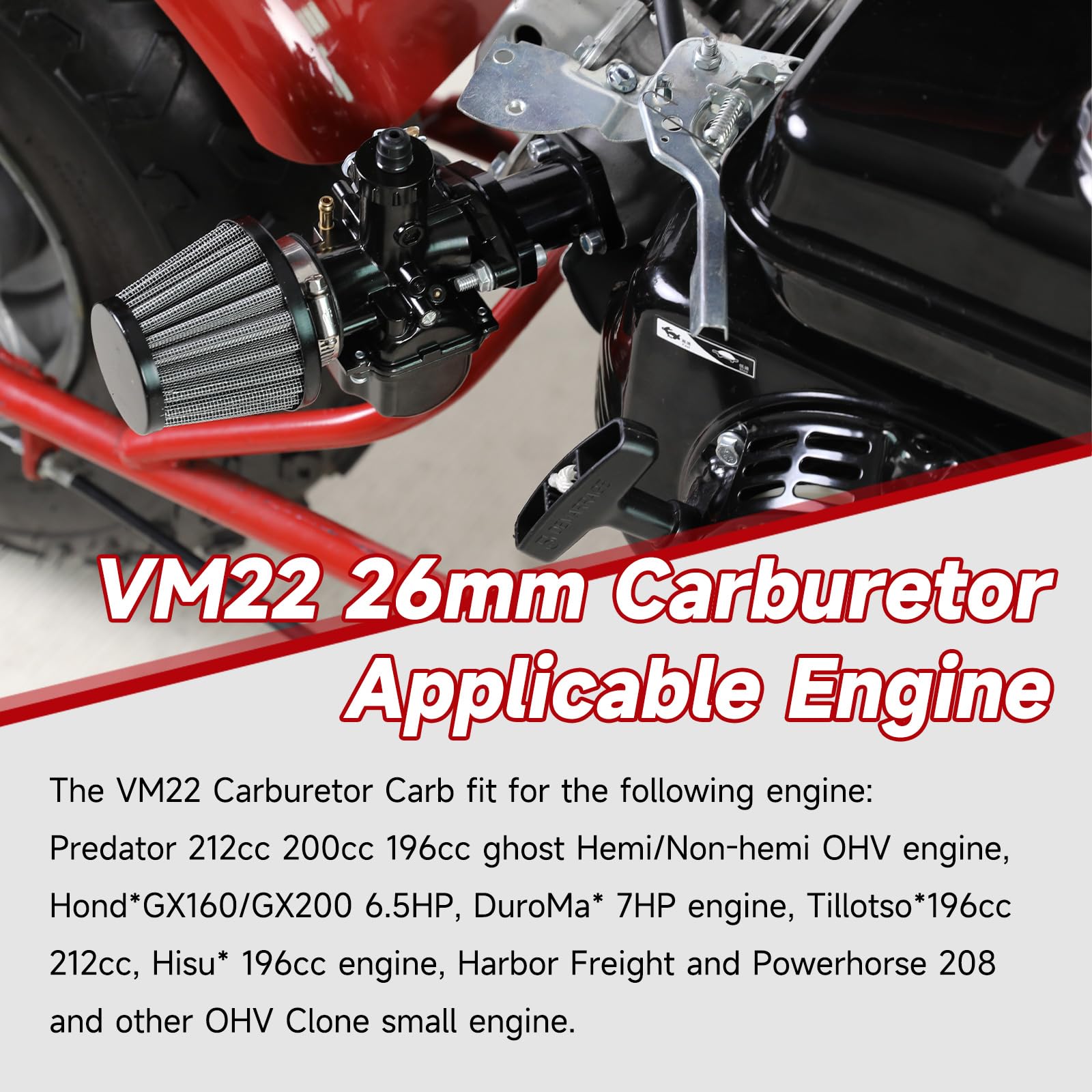 FVRITO VM22 Carburetor & Throttle Kit for Predator 212cc/196cc Mini Bikes, Go Karts - New Black