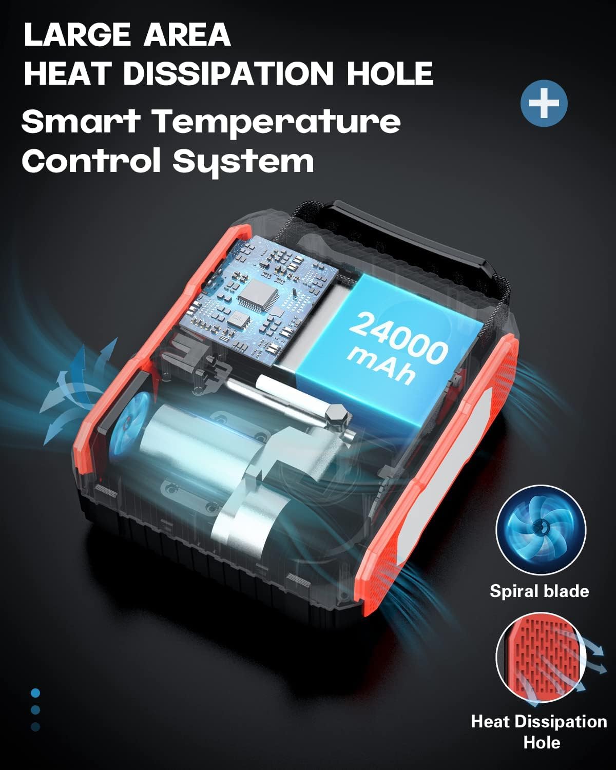 BRPOM Car Jump Starter with Air Compressor, 7000A Peak, 24000mAh, 12V Auto Battery Pack, QC 3.0, DC Output, for Gas/D