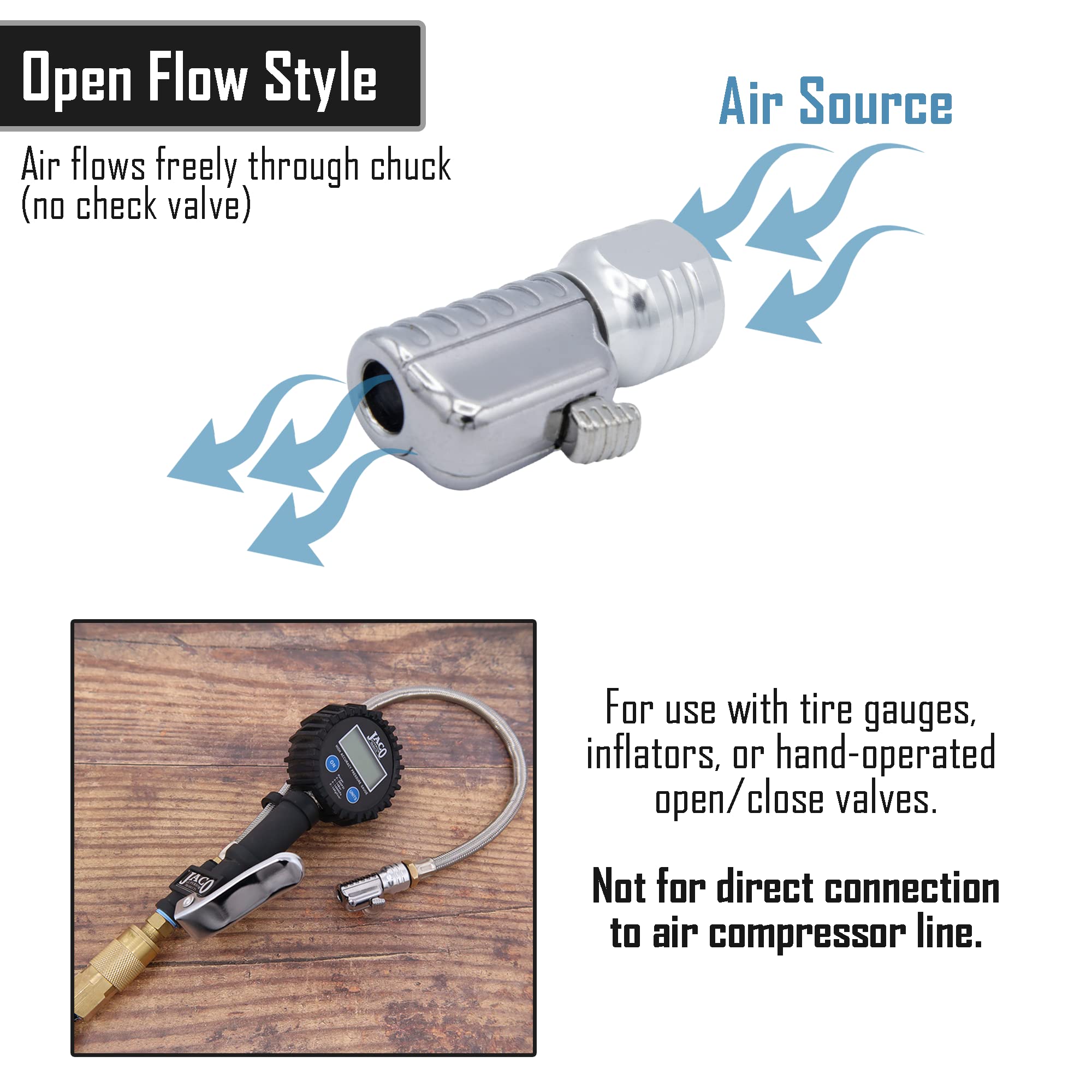 Jaco Lightning S2-Series Tire Air Chuck - 1/4'' F-Npt | Open Flow (2 Pack)