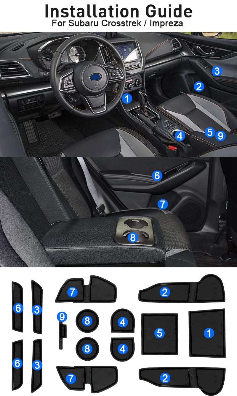 Mochent Cup Holder Insert For Subaru Crosstrek 2023 2022 2021 2020 2019 2018 And For Subaru Impreza 2017-2023 Center Console Mat Non-Slip Door Pocket Liners Interior Accessories (Black)