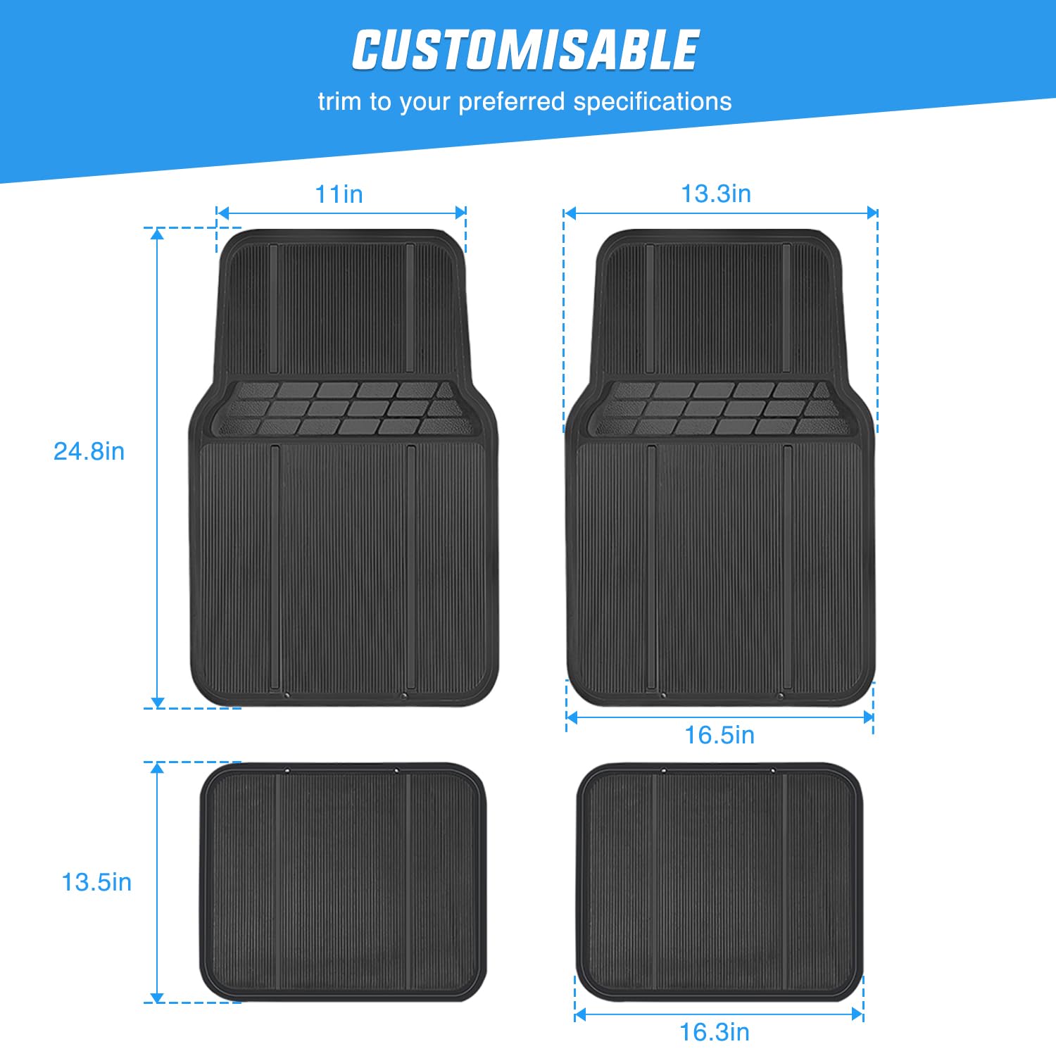 Nilight Rubber Floor Mats For Cars Trucks Suvs,Universal Trim To Fit For Most Vehicles,All Weather Protection Heavy Duty Floor L