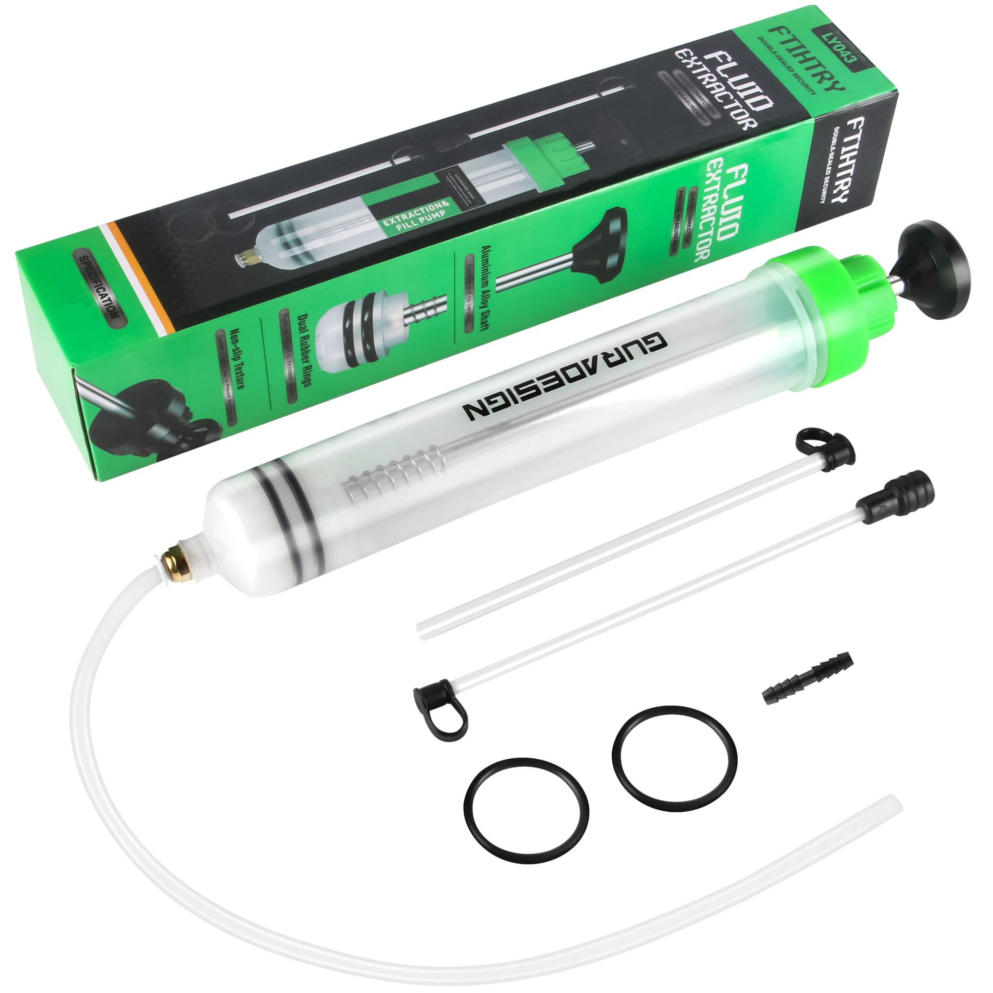 FTIHTRY 200CC Automotive Fluid Extractor Pump with Long Rubber Hose, Fluid Syringe Pump Manual Suction Vacuum Fuel Car Transfer,