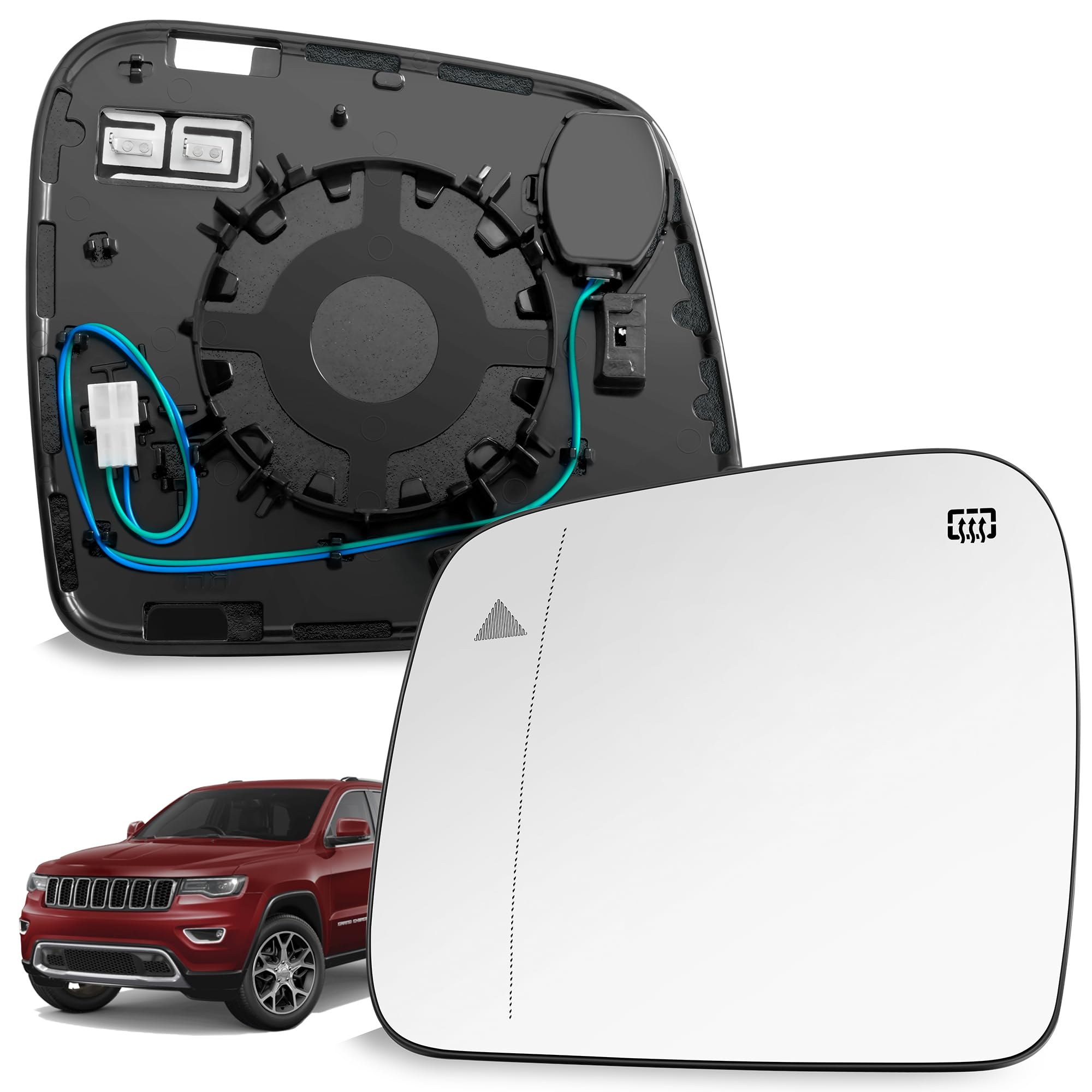 SNEMEEY Left Driver Side Mirror Replacement Glass for Jeep Grand Cherokee 2013-2020 and Dodge Durango 2014-2019 - Heated Mirrors