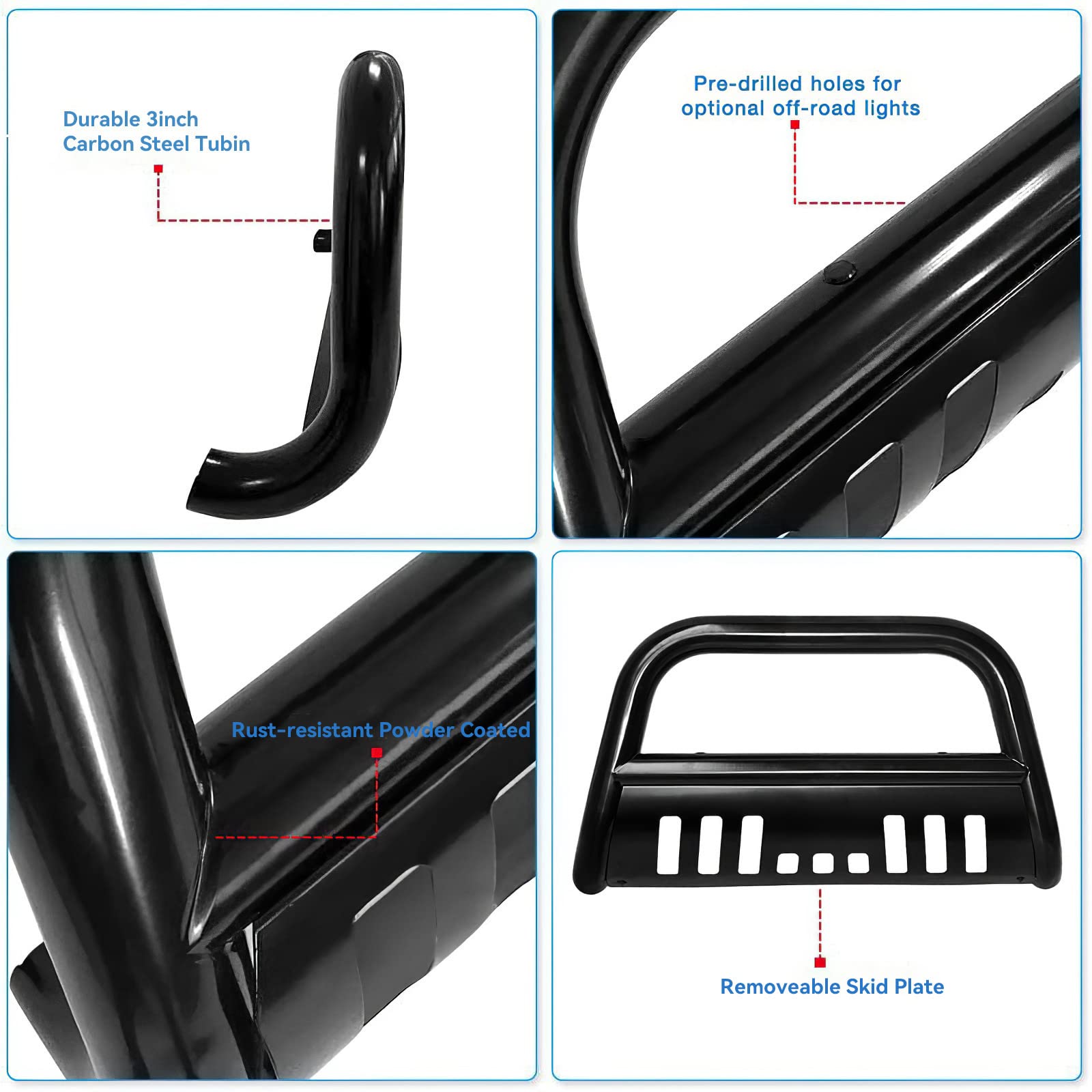 Autosaver88 Bull Bar Compatible For 2004-2023 Ford F150 F-150 Black Hd Heavy Duty 3'' Tube Brush Push Front Bumper Grill Grille