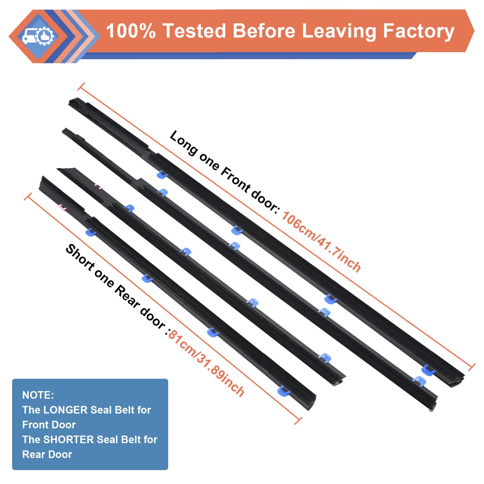 ZONFANT Car Door Window Moulding Trim Seal Set, Black, PVC/PU, 2012-2015 Honda Civic, Model ZON-72450-TR0-A01,