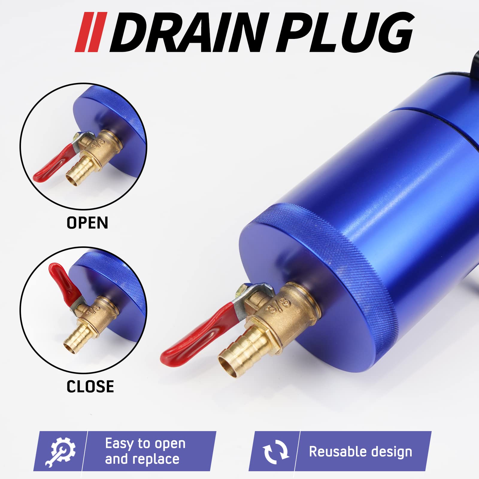 WENJTP Oil Catch Can Kit with 4 Adapters + Breather Filter Drain Valve Plug 2 Ports (1 oulet + 1 inlet) 150ml Universal Aluminum