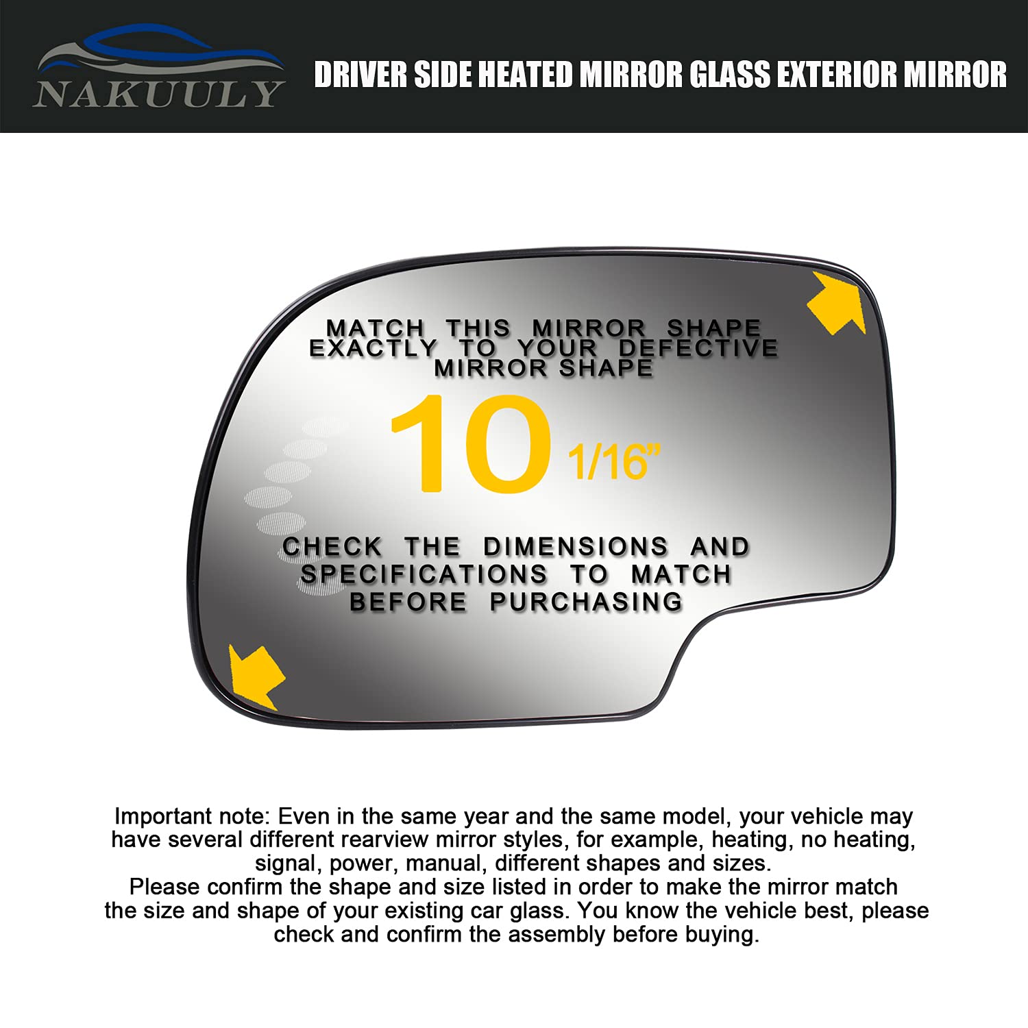 Nakuuly Driver Side Heated Mirror Glass Compatible with 2003-2007 Chevy Silverado Suburban Tahoe GMC Sierra Yukon 1500 Cadillac