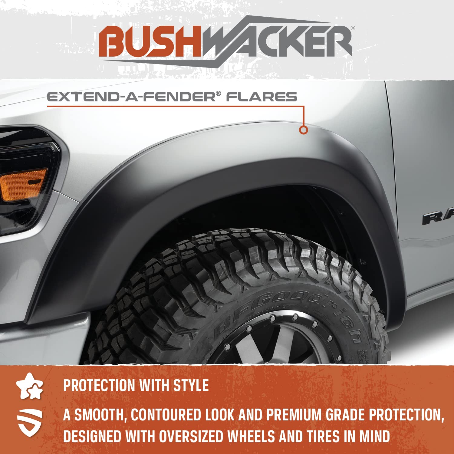 Bushwacker - Extend_A-Fender, Front Fender Flares | Fits 2023-2025 Ford F-250 / F-350 Super Duty, Black | 2-Pcs. 20147-02