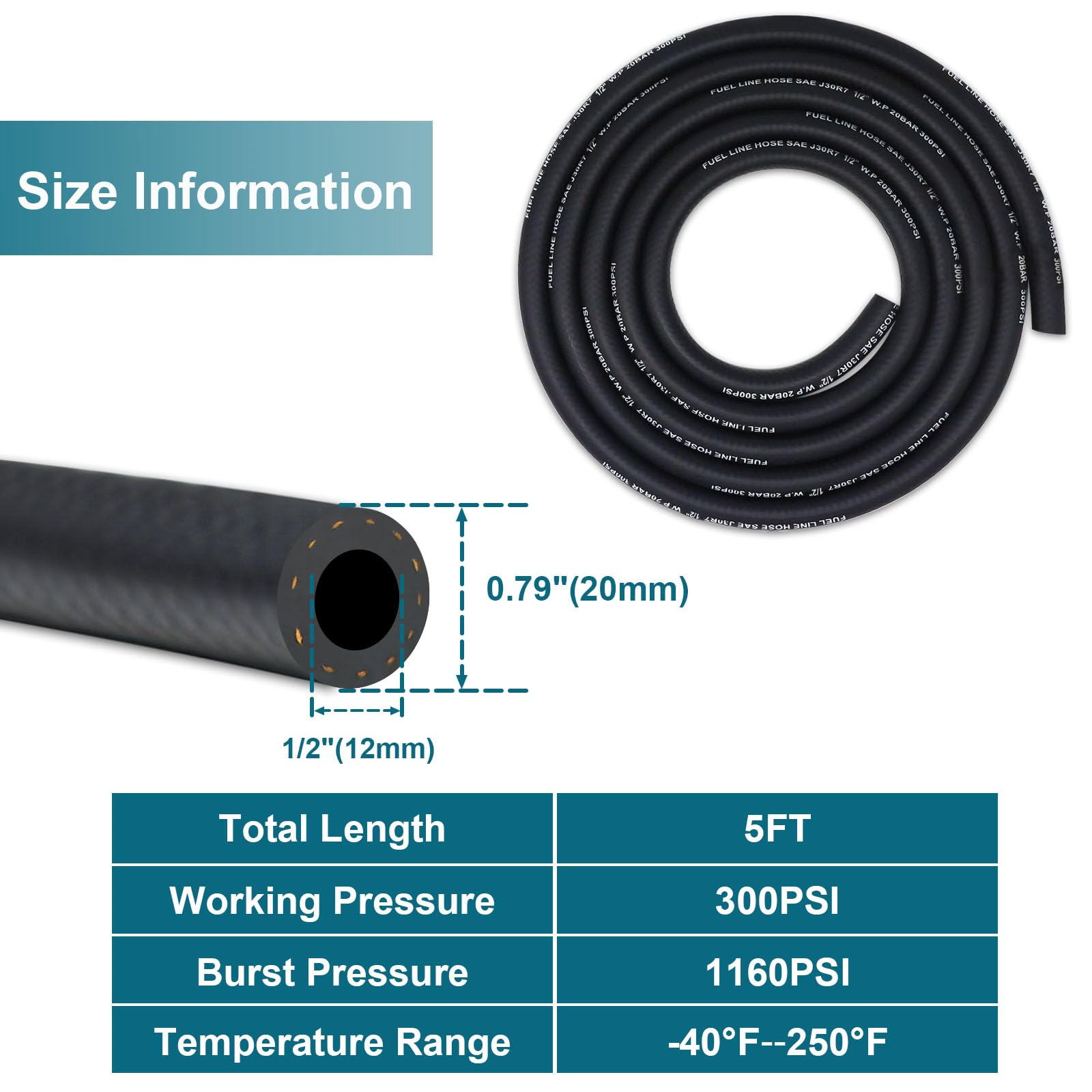 Vwtni 1/2 Fuel Line, Fuel Line Hose 5 Feet, Nbr Rubber Gasoline Tube