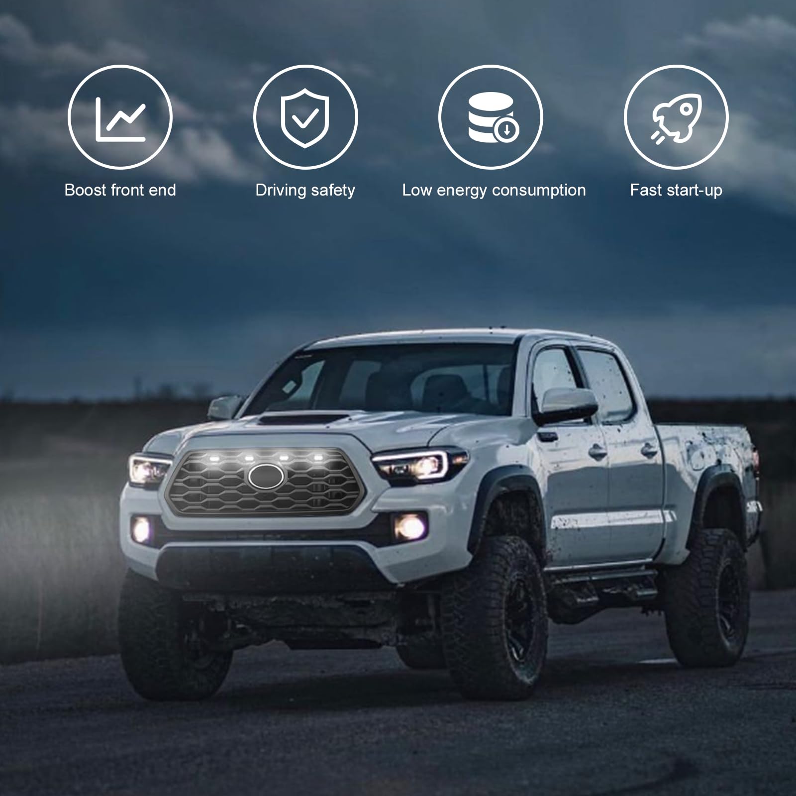 SEVEN SPARTA LED Grill Lights for Toyota Tacoma 2020-2023, Multi-Color, Model SZ10840, 4 PCS, Plastic, OEM Replacement