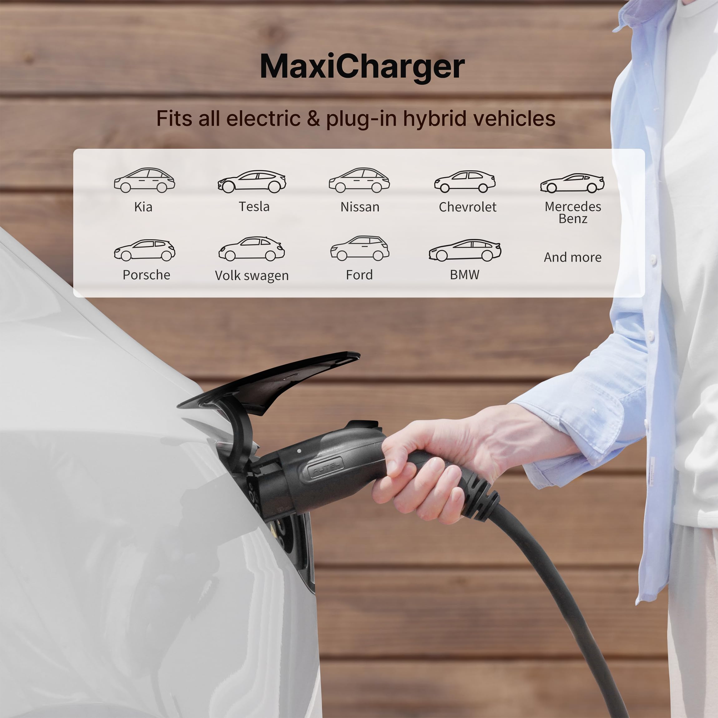 Autel EV Charger 50Amp, 240V Level 2, Wi-Fi & Bluetooth, 25ft Cable, Wood Grain Finish, Model AC LW12