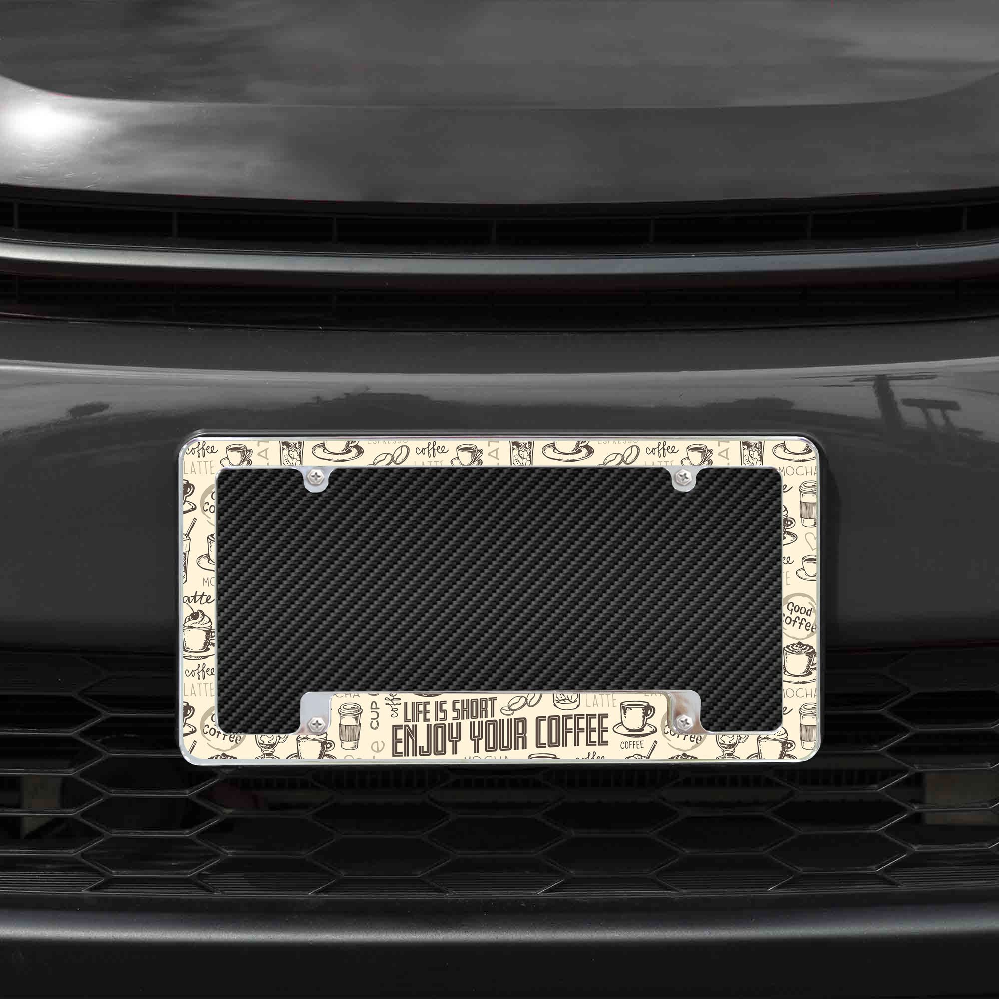 Rico Industries Life is Short Enjoy Your Coffee All Over Automotive License Plate Frame for Car/Truck/SUV (12 x 6)