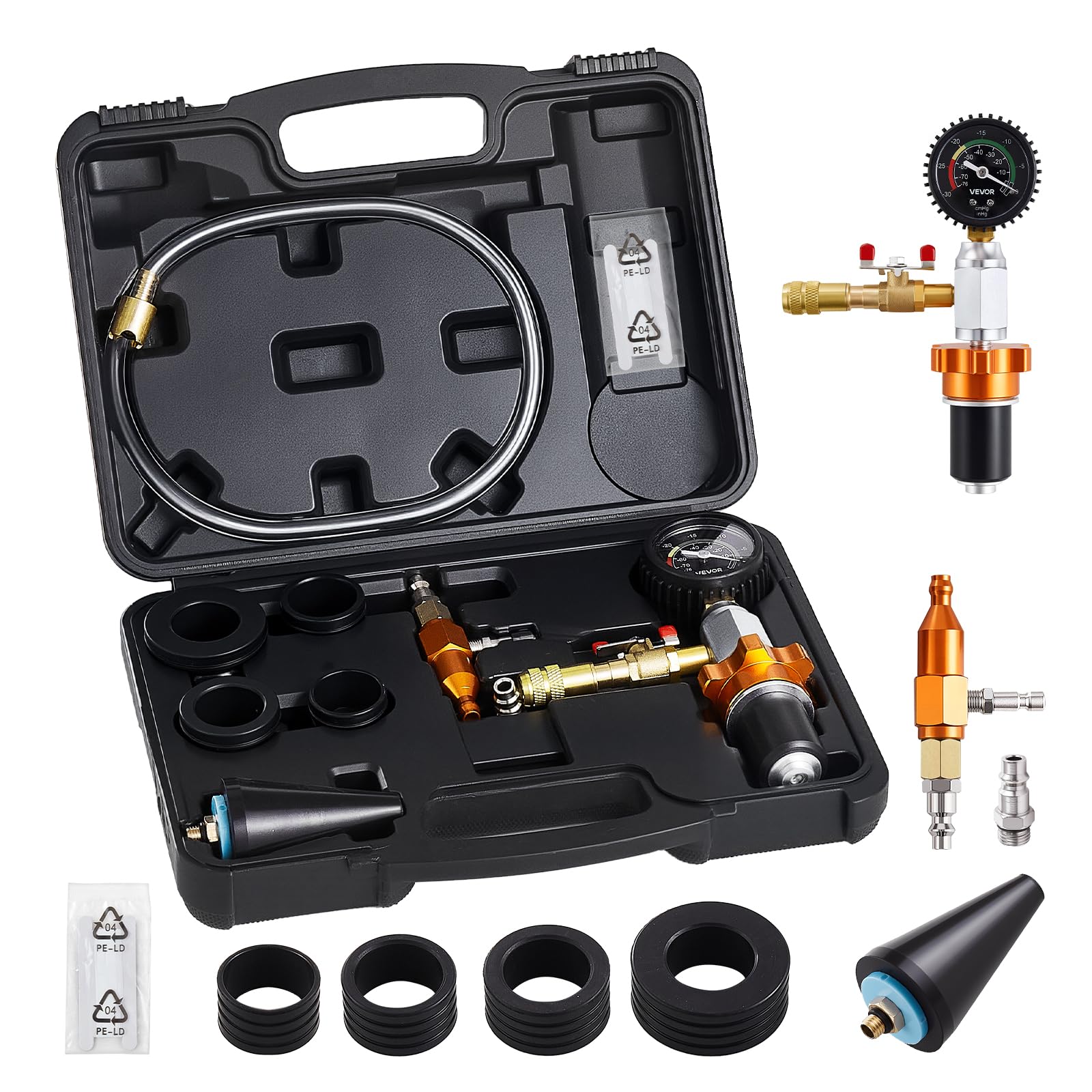 VEVOR Radiator Vacuum Refill Kit, Automotives Cooling System Vacuum & Purge Fill Tool with Gauge, Portable Radiator Coolant Fill