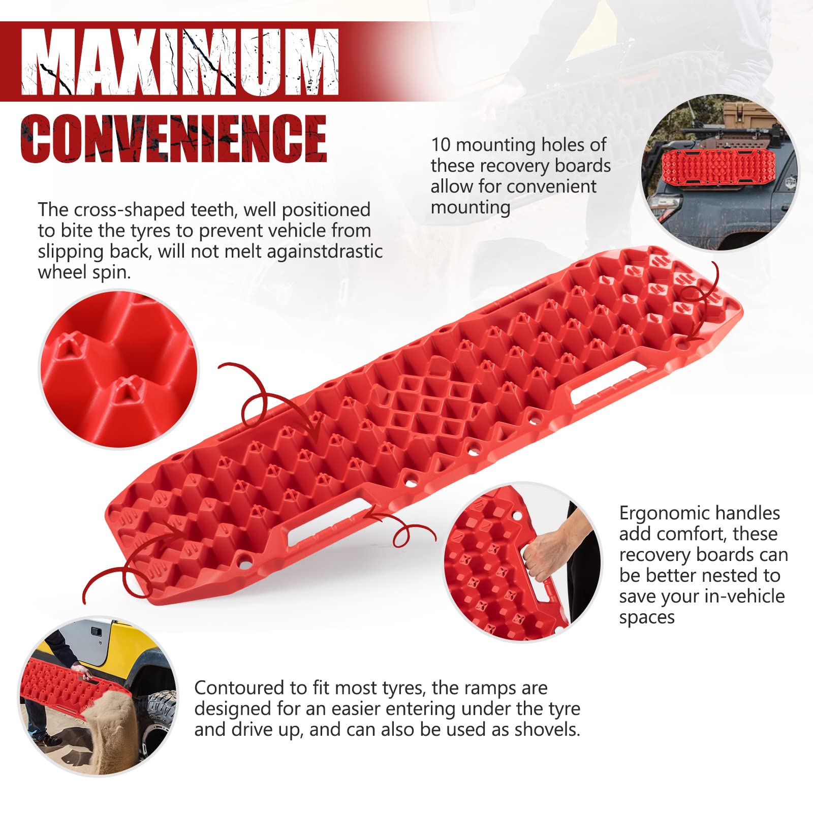 Bunker Indust Off-Road Traction Boards With Jack Base,Pair Recovery Tracks 4X4 Jeep Truck Tire Traction Mat With Bag -Sand,Mud,S
