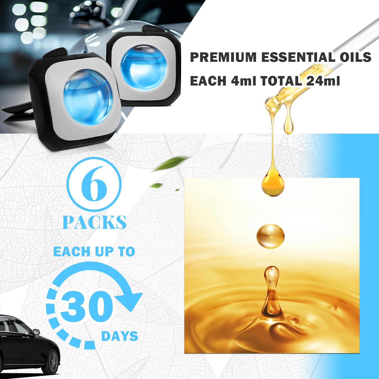 SCENTORINI Car Air Freshener Vent Clips, New Car Scent, 6 Pack, Car Fresheners for Men Women, Long Lasting