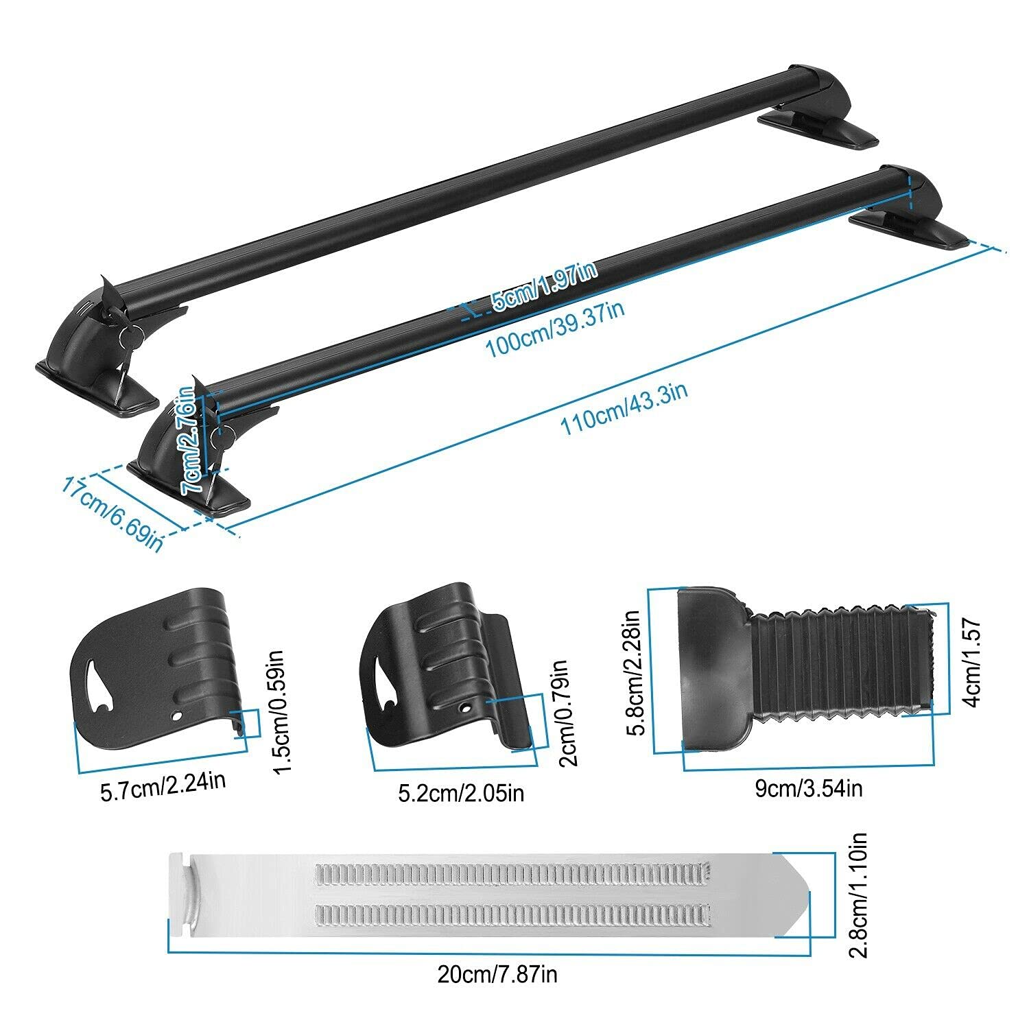 CNCEST Roof Rack Crossbars - Universal Aluminum Luggage Rack, 43.3"-44.88", Black, Adjustable & Anti-Theft Design