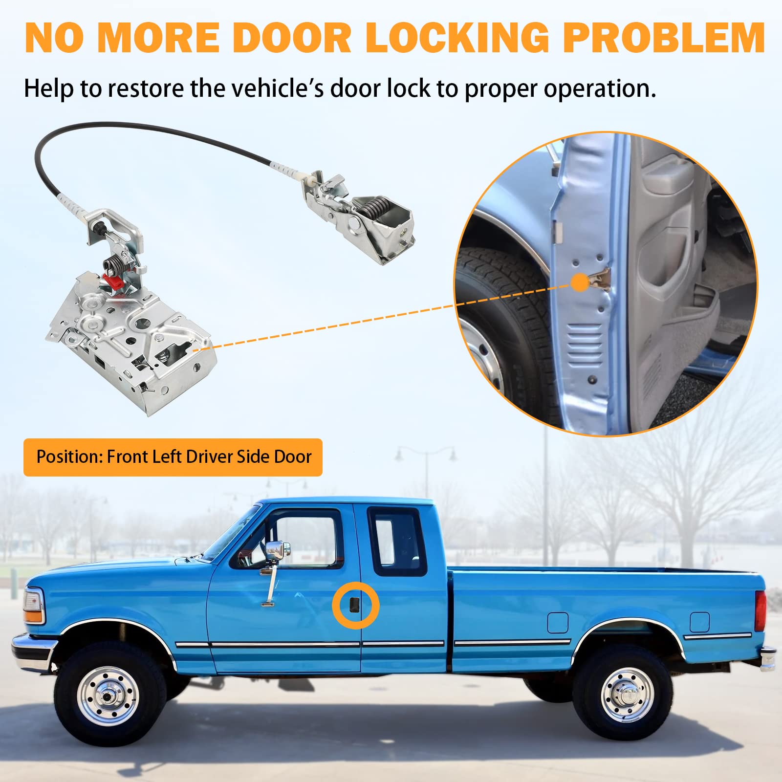 Yinlowa Door Latch Lock Assembly - Front Left Driver Side, Black, Plastic for 1992-1997 Ford F350 F250 F150 Bronco