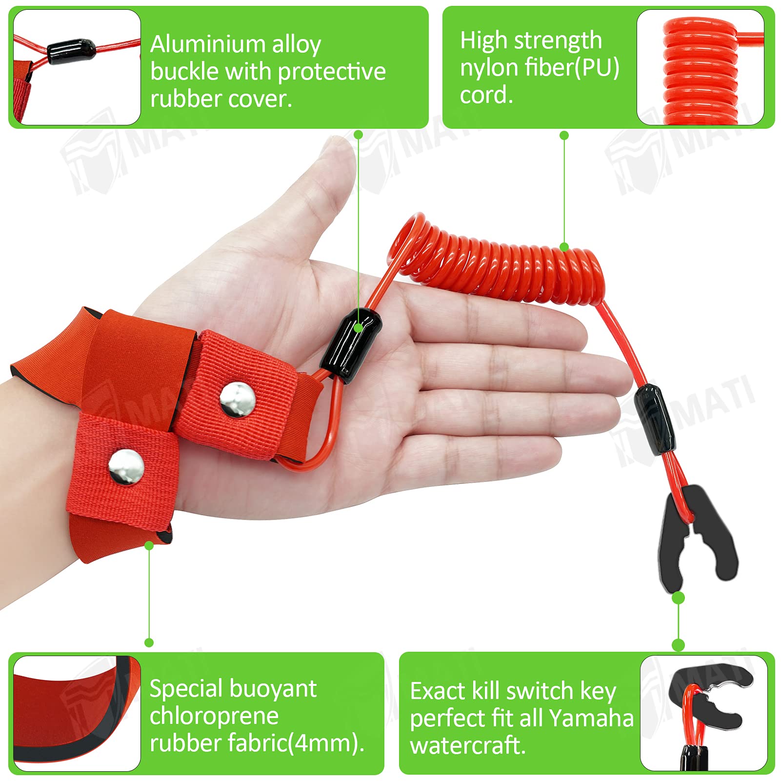 M MATI Stop Kill Switch Safety Lanyard Band Tether for All Kawasaki Jet Ski JS JT JH JB JF 300 440 550 650 750 800 900 1100 1200