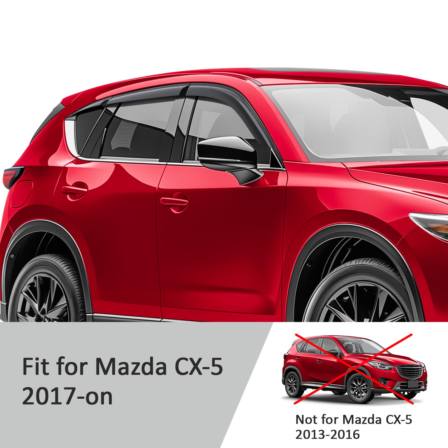 Voron Glass Tape-On Extra Durable Rain Guards For Mazda Cx-5 2017-2025, Window Deflectors, Vent Window Visors, 6 Pieces - 100481