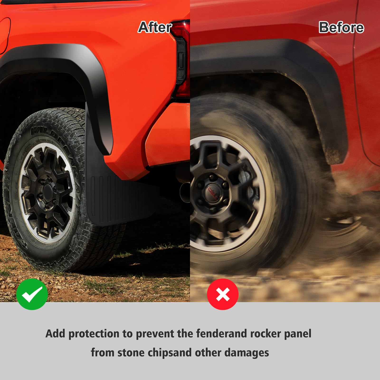 Gpaentsn Mud Flaps Compatible with Toyota Tacoma 2024 2025, 4PCS Front & Rear Side No Drill Splash Guard Exterior Accessories
